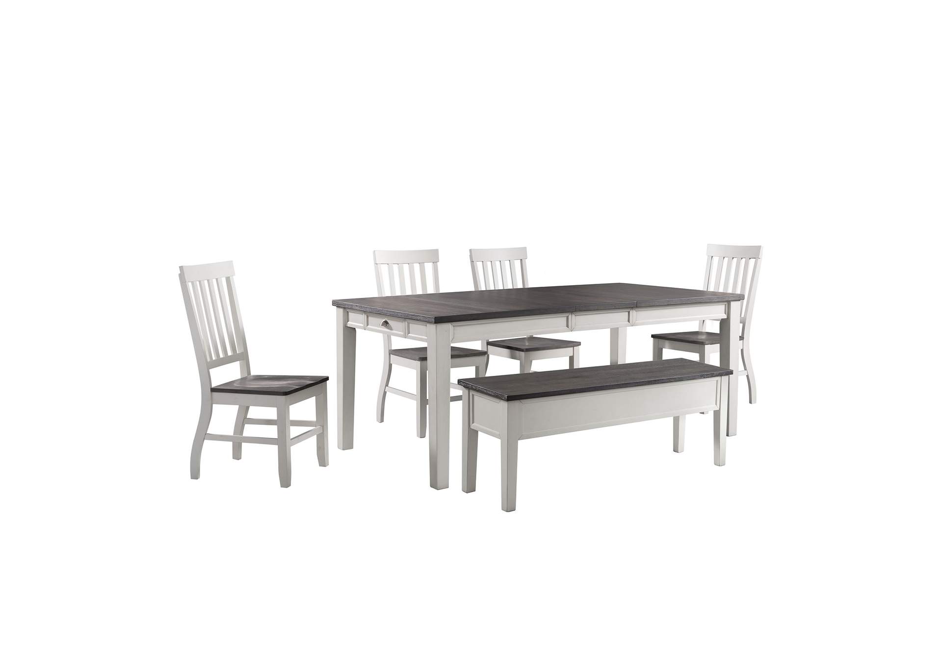 Kayla Two Tone 6 Piece Standard Height Dining Set - Table Four Chairs Bench,Elements