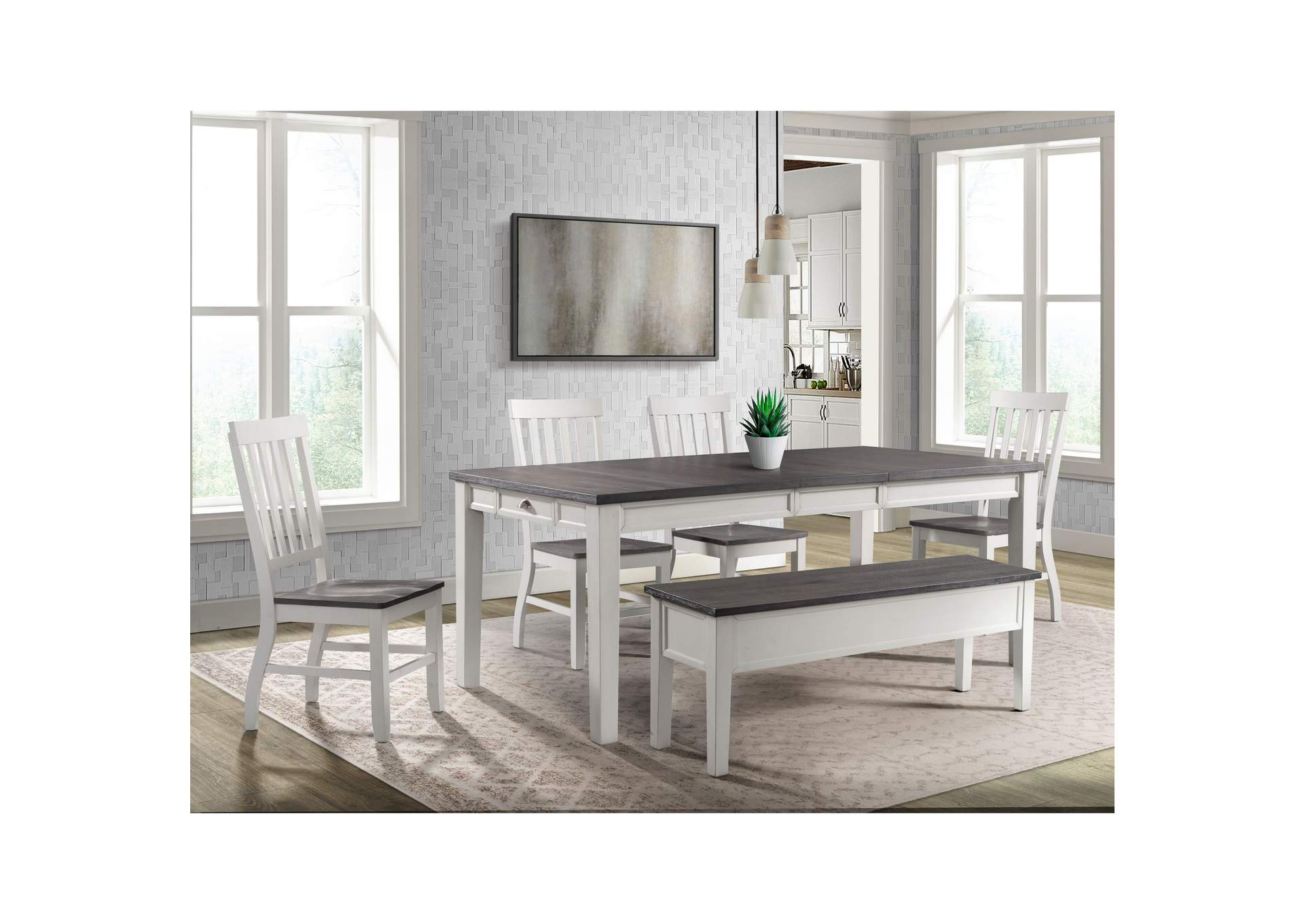 Kayla Two Tone 6 Piece Standard Height Dining Set - Table Four Chairs Bench,Elements