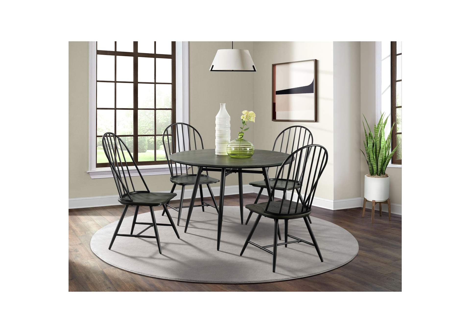 Keenan 5 Piece Standard Height Dining Set In Black - Table And Four Chairs,Elements