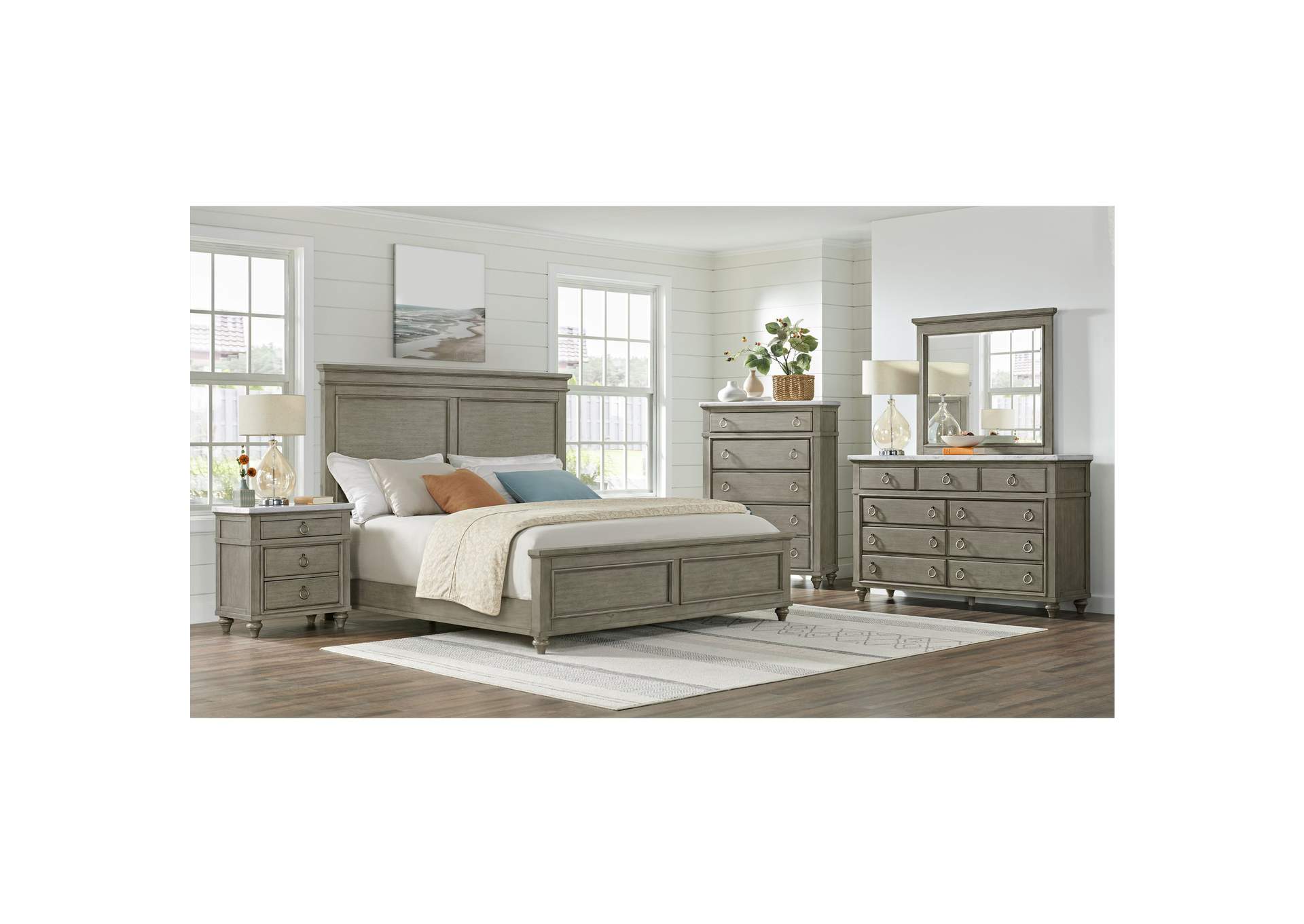 Kendari 5 - Drawer Chest With White Marble Top In Grey,Elements