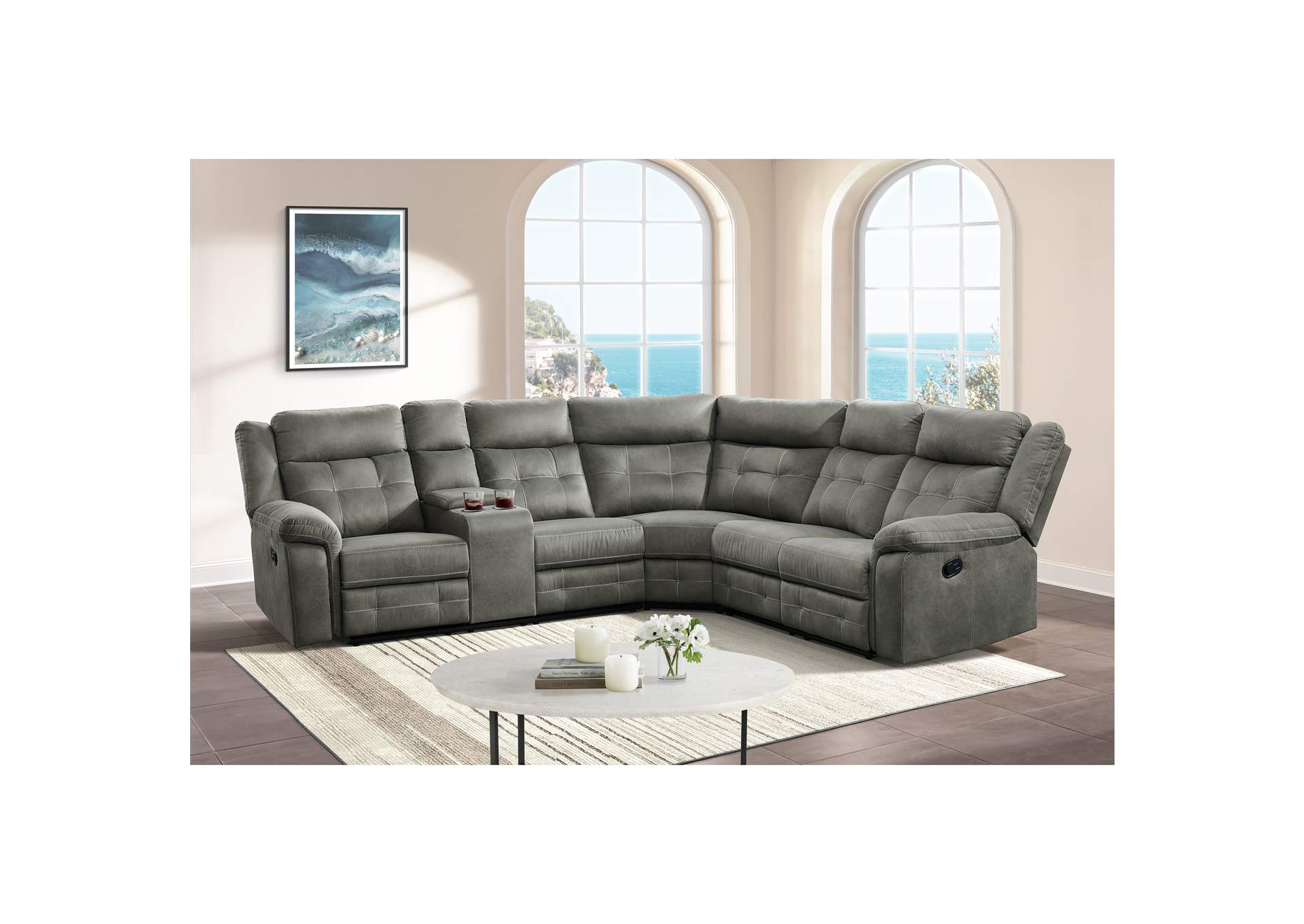 Keystone Sectional Left Hand Facing Loveseat With Console In Grey,Elements