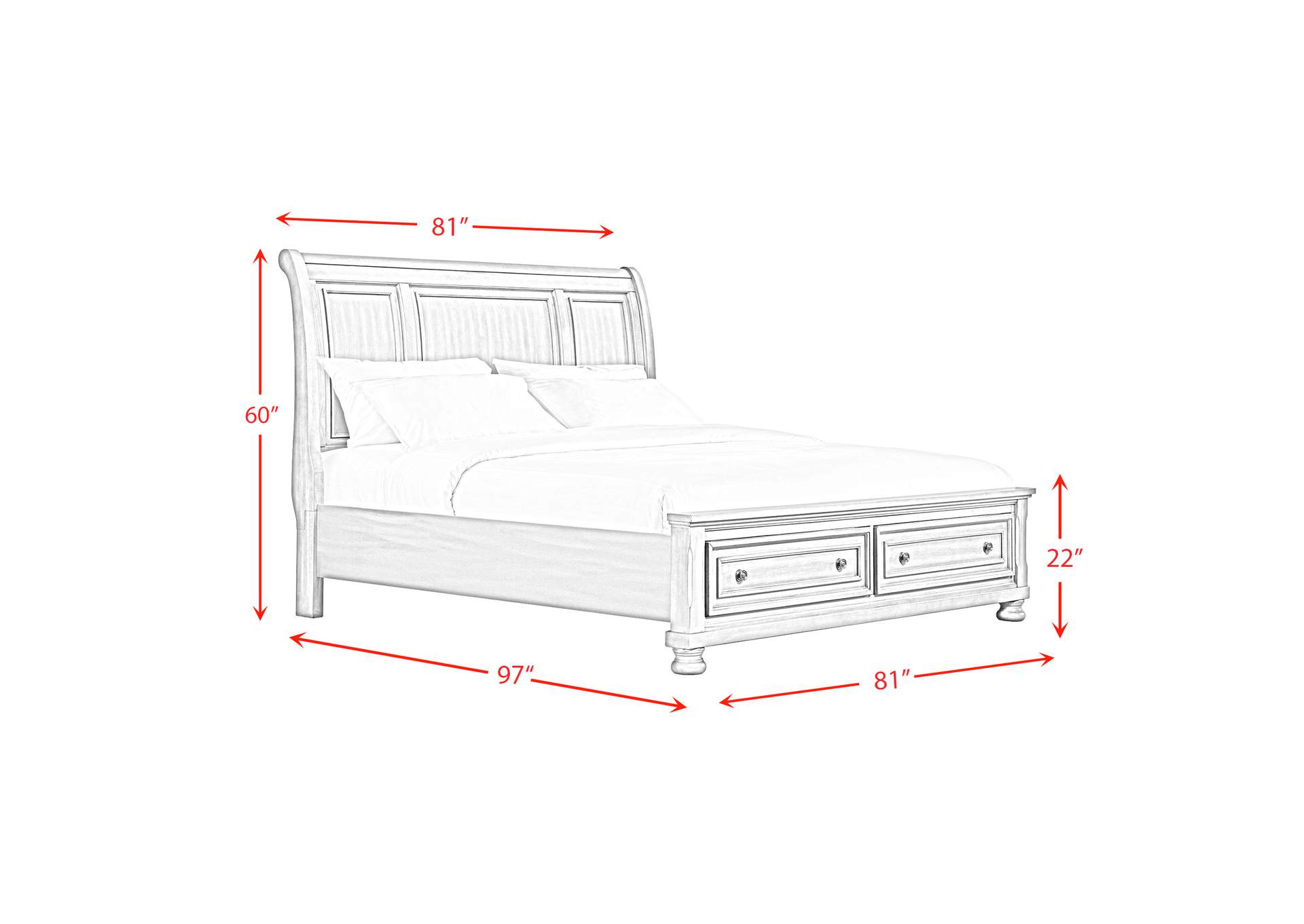 Kingston Grey King Bed With Storage Footboard And Non - Storage Rails,Elements