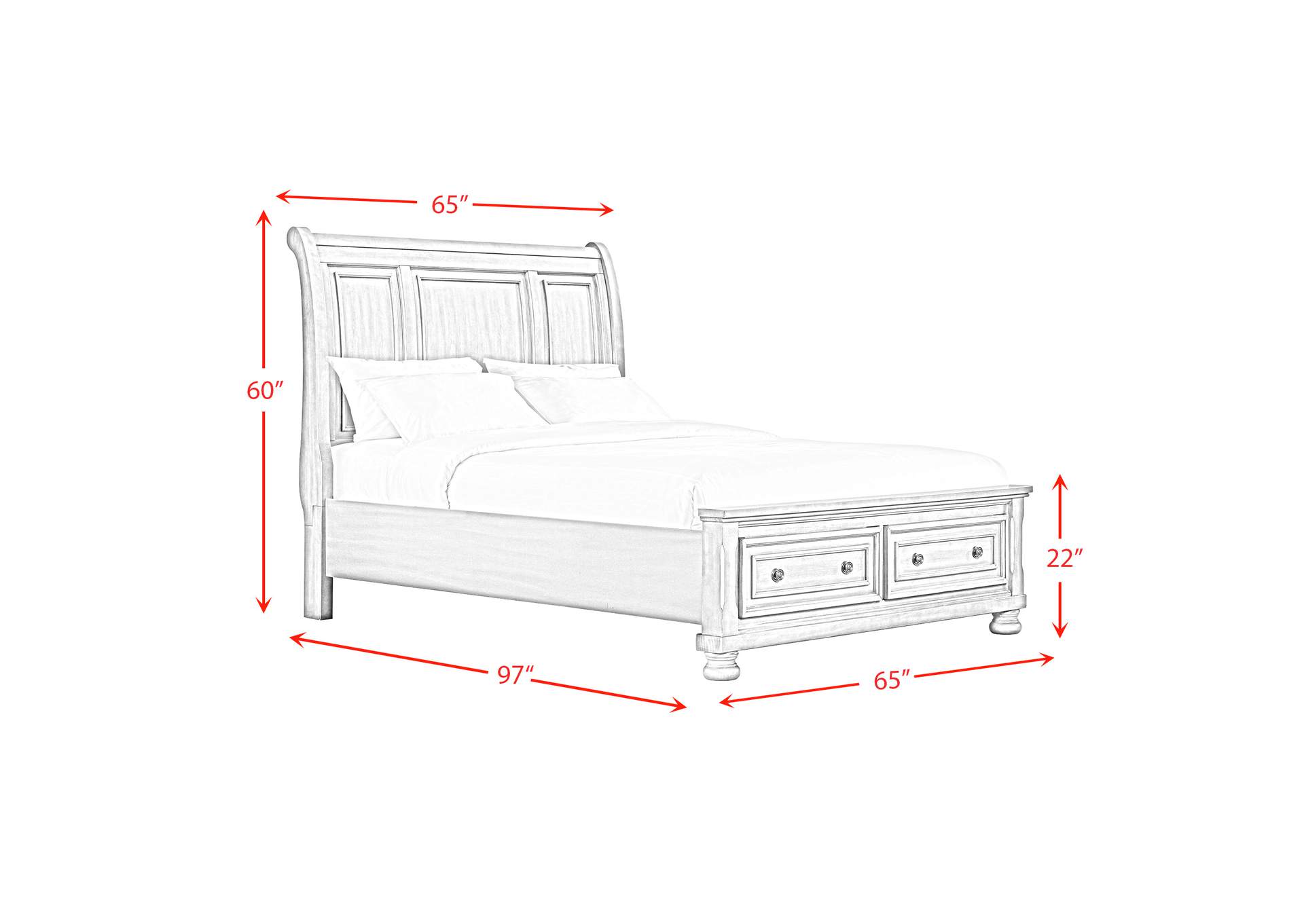 Kingston Grey Queen Bed With Storage Footboard And Non - Storage Rails,Elements