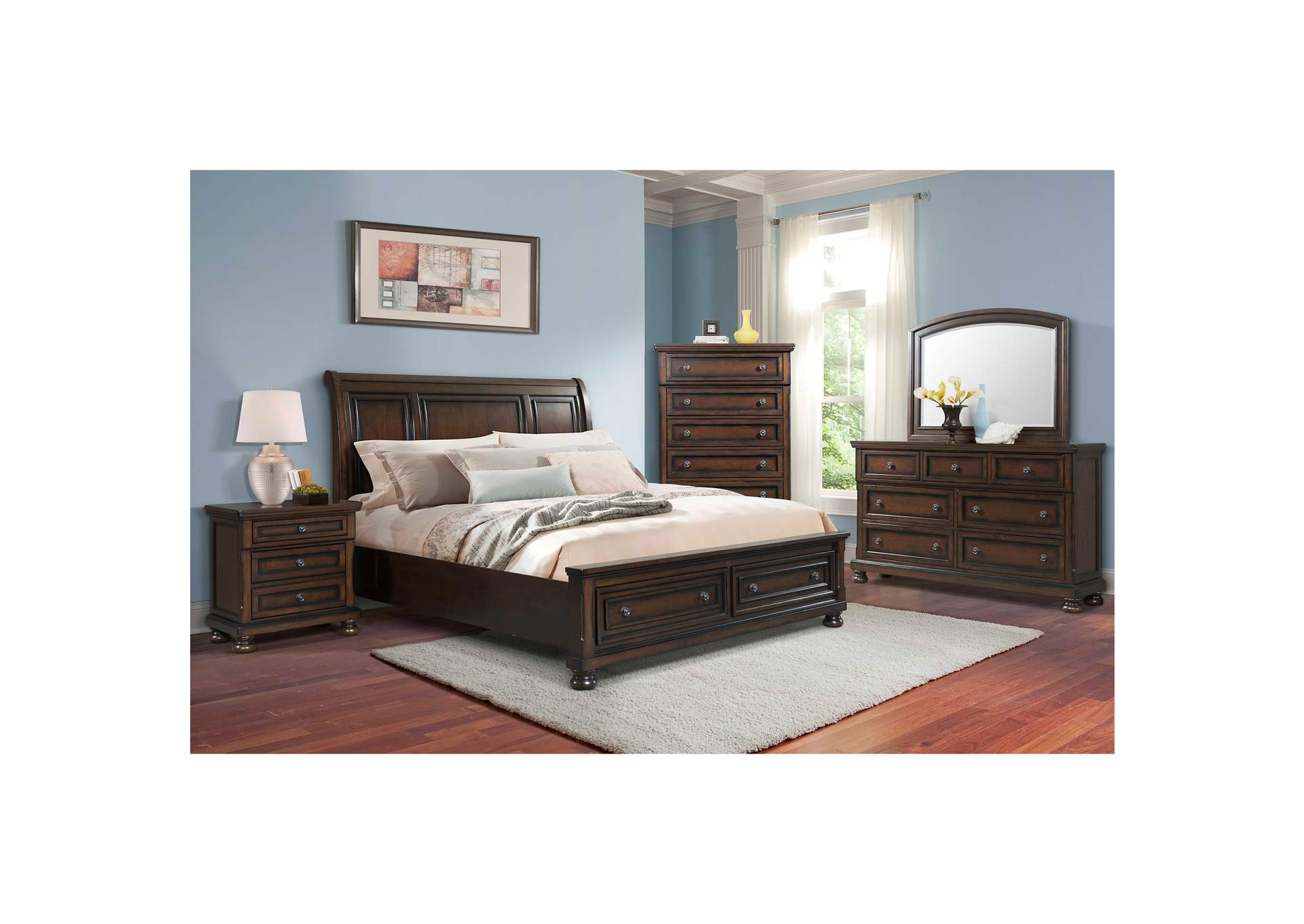 Kingston Queen Bed With Storage Footboard And Non - Storage Rails,Elements