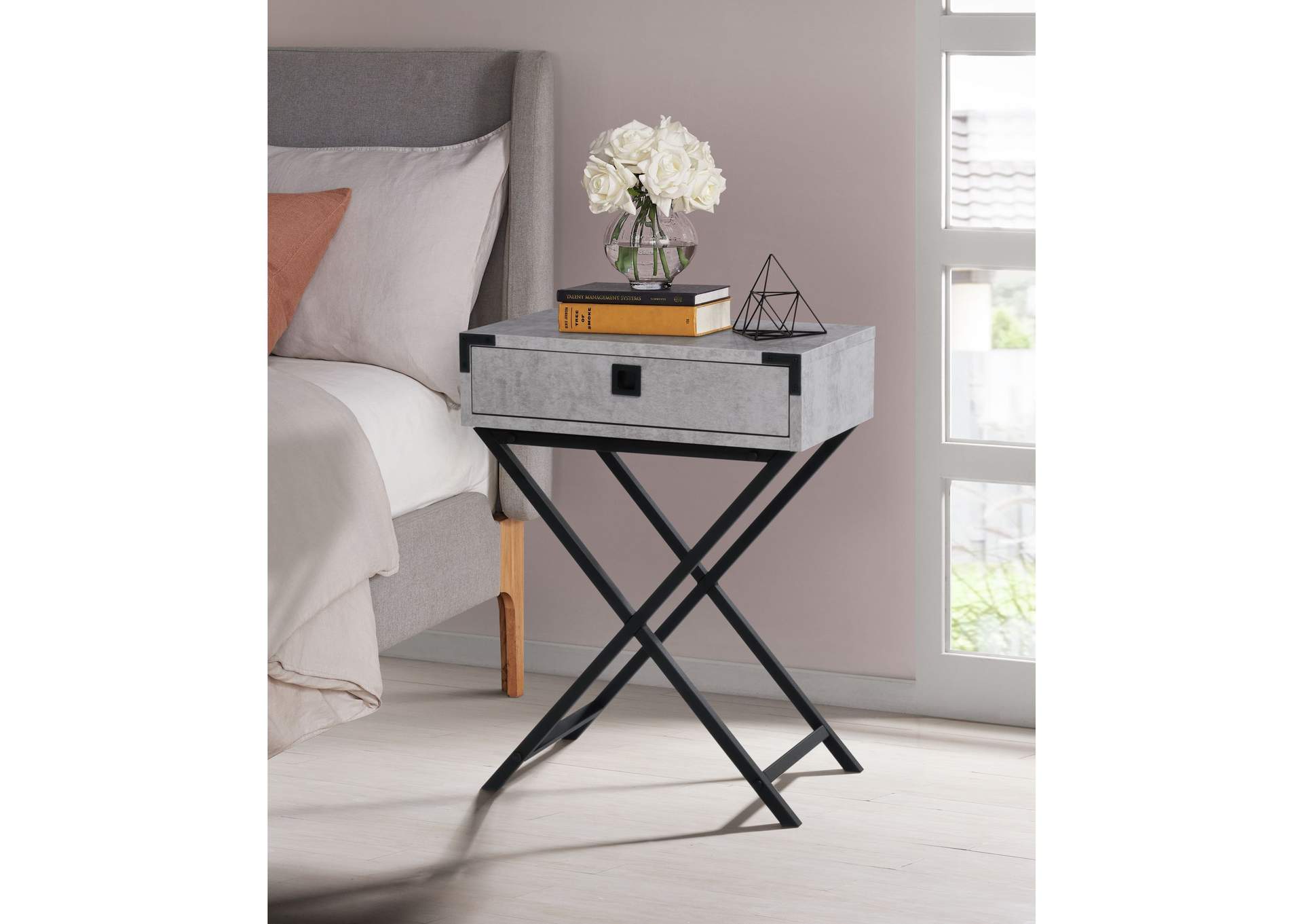 Lainey Accent Nightstand With Cement Top In Black,Elements