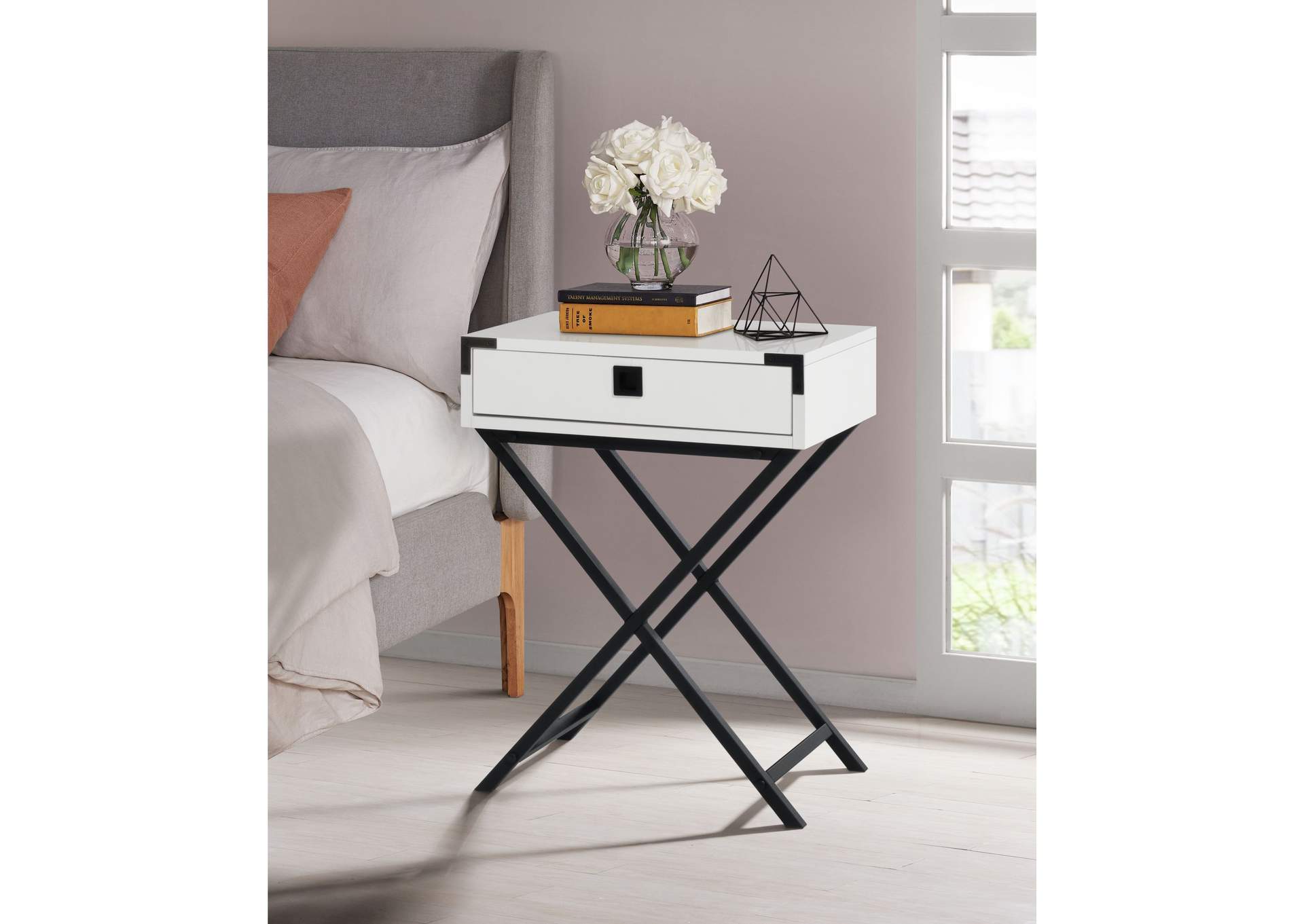 Lainey Accent Nightstand With White Top In Black,Elements