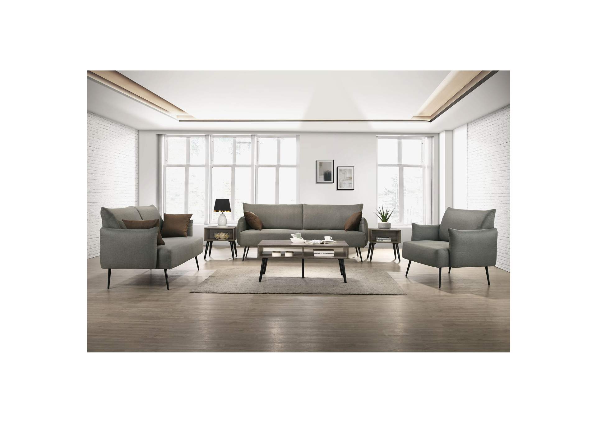 Lancia Loveseat In Apollo Dark Grey With 2 Walnut Pillows,Elements