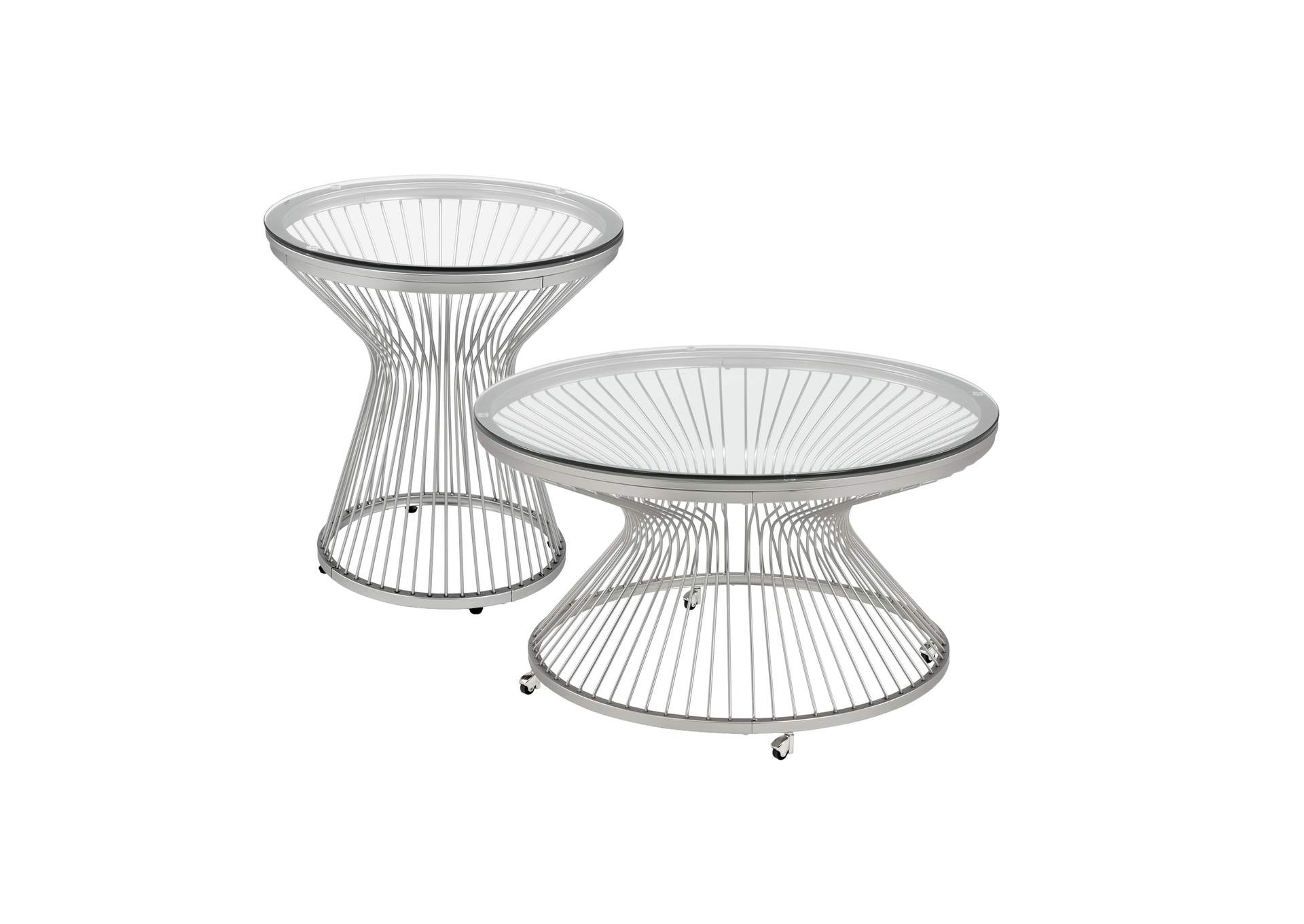 Lavinia 2 Piece Occasional Table Set In Chrome - Coffee Table End Table,Elements