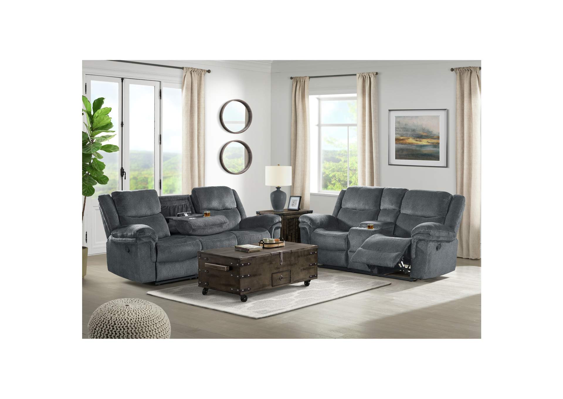 Lawrence Motion Loveseat With Console In Slate,Elements