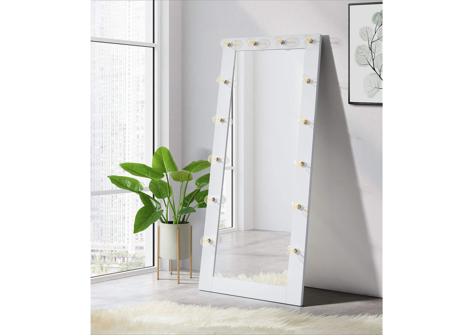 Lindy Floor Mirror With Lights In White,Elements