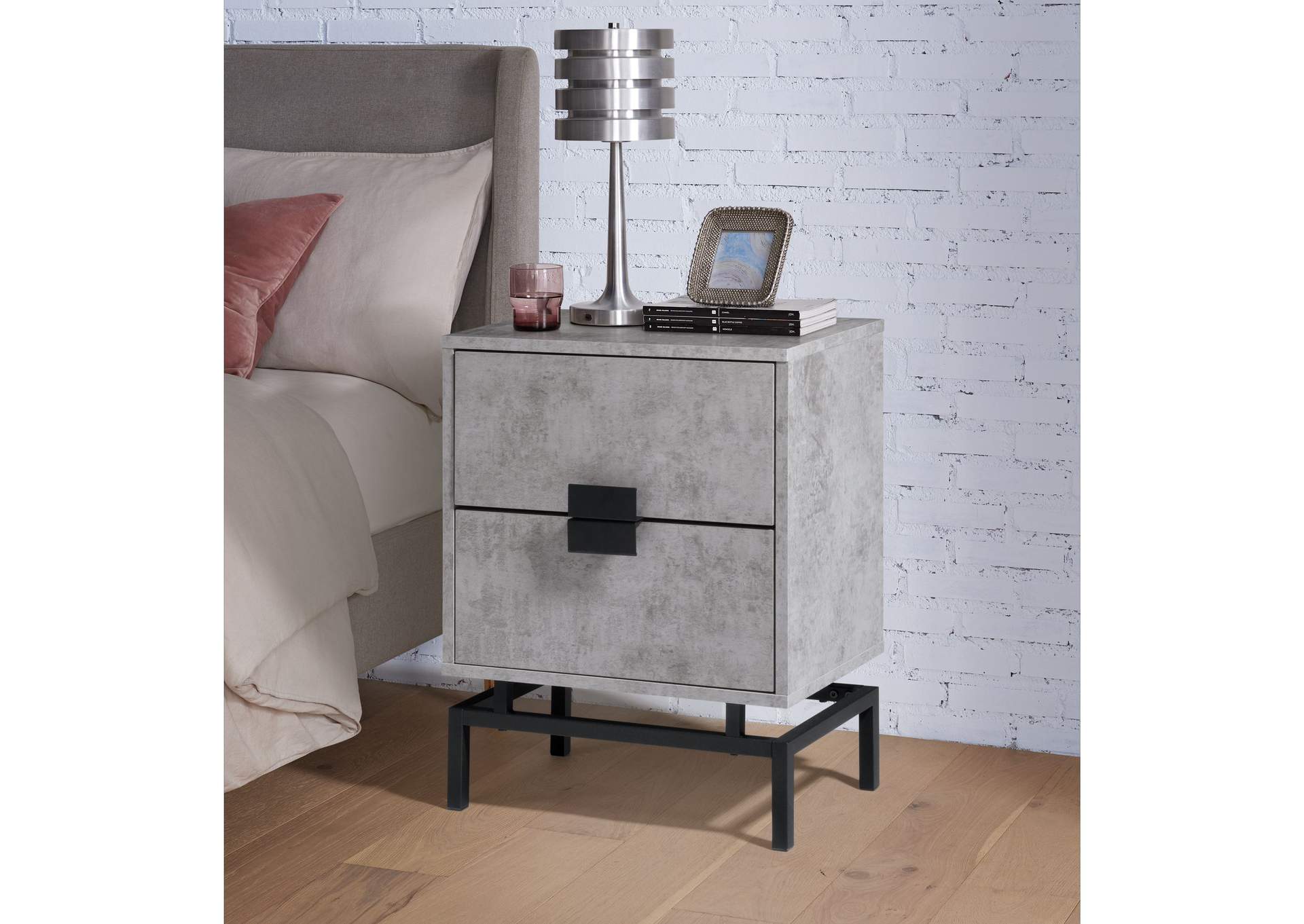Lola Accent Nightstand With Cement Top In Black,Elements