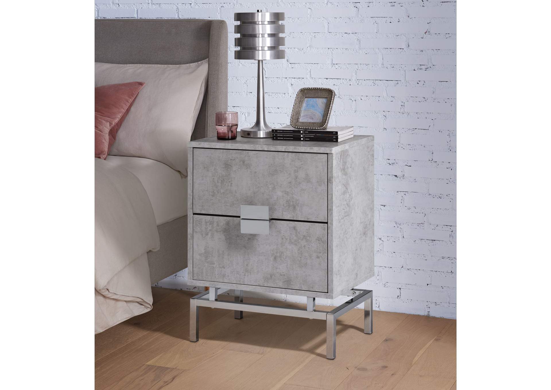 Lola Accent Nightstand With Cement Top In Chrome,Elements