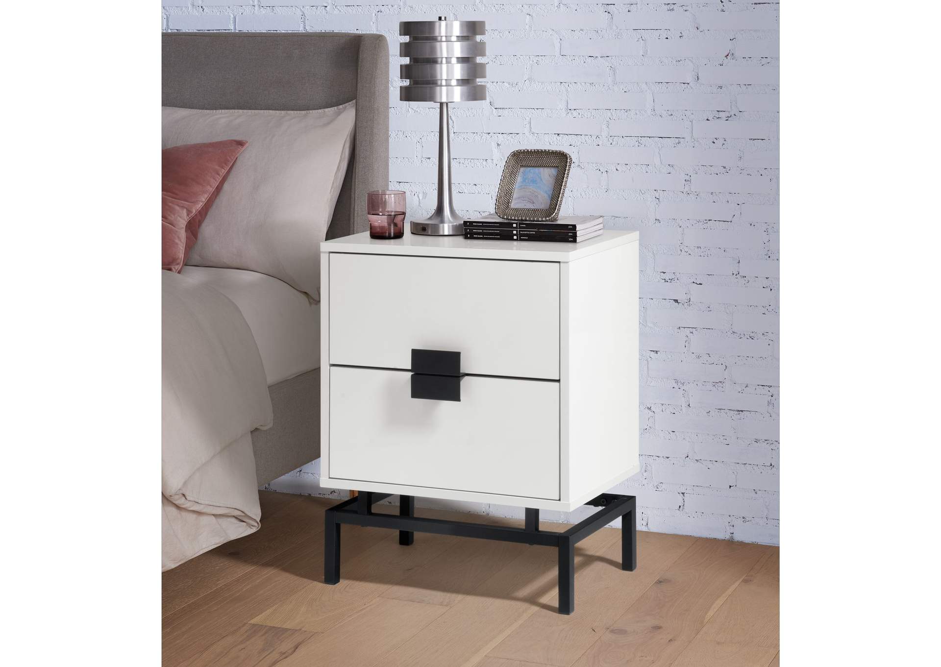 Lola Accent Nightstand With White Top In Black,Elements