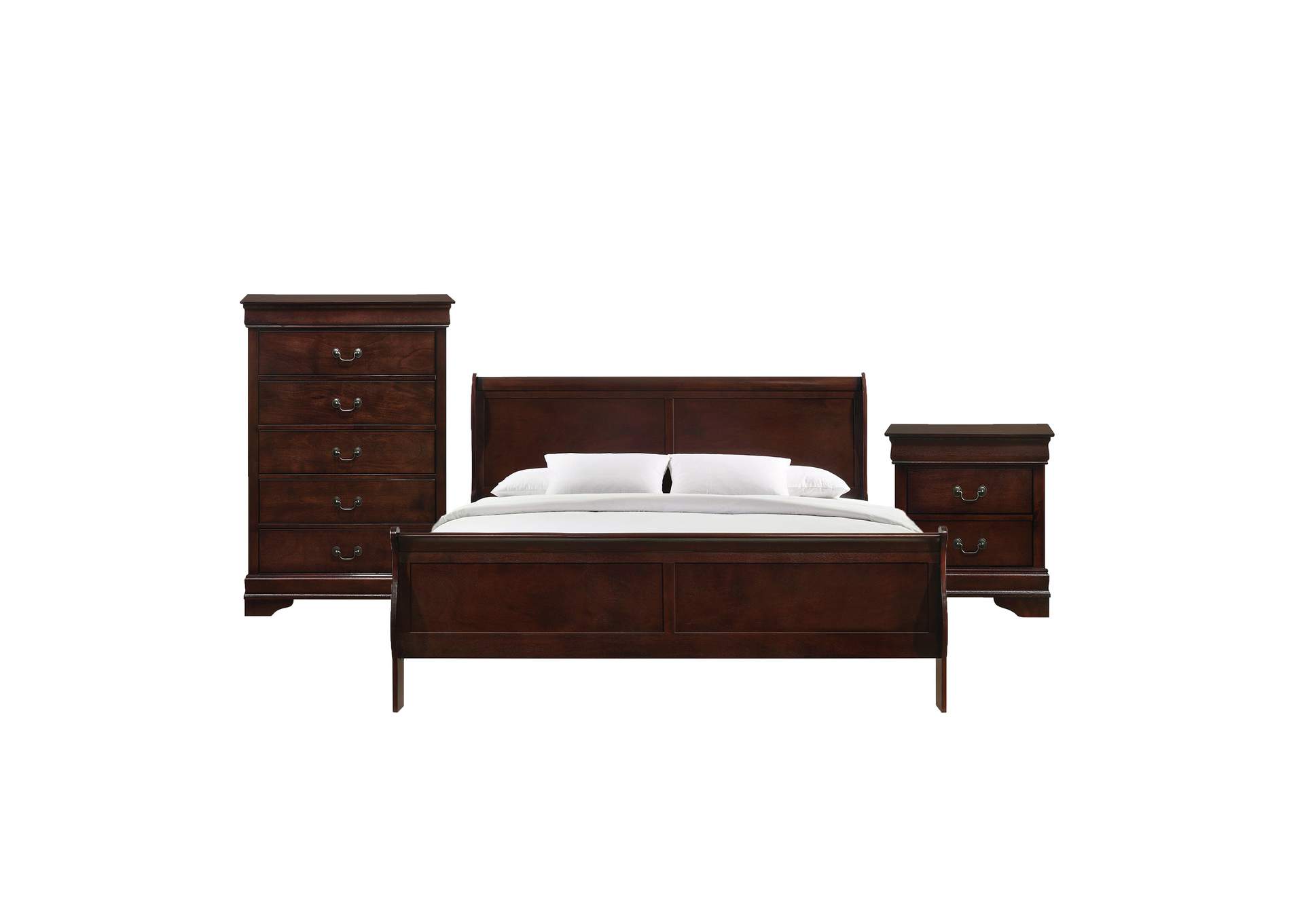 Louis Philippe King Panel 3 Piece Bedroom Set In Cherry,Elements