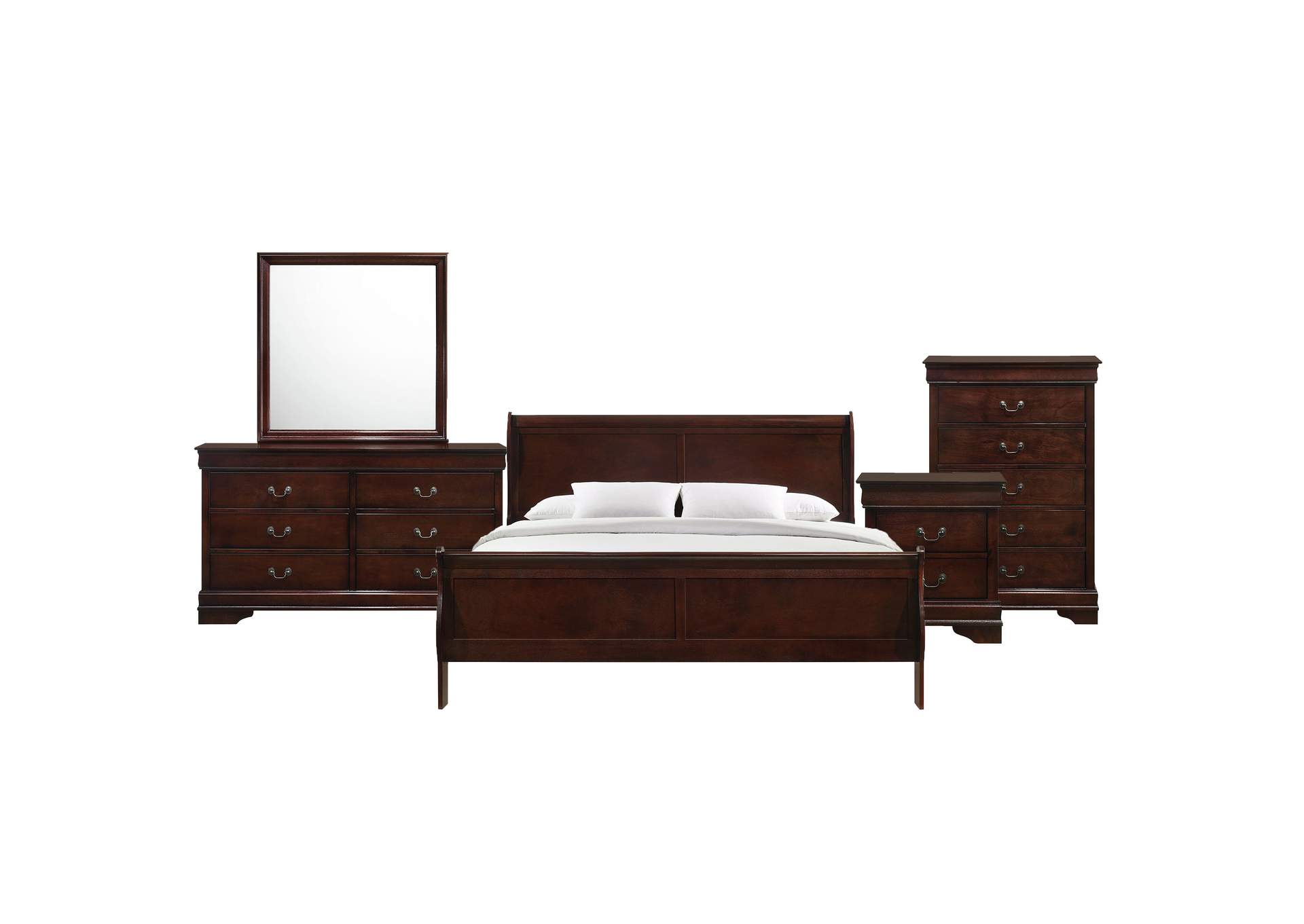 Louis Philippe King Panel 5 Piece Bedroom Set In Cherry,Elements