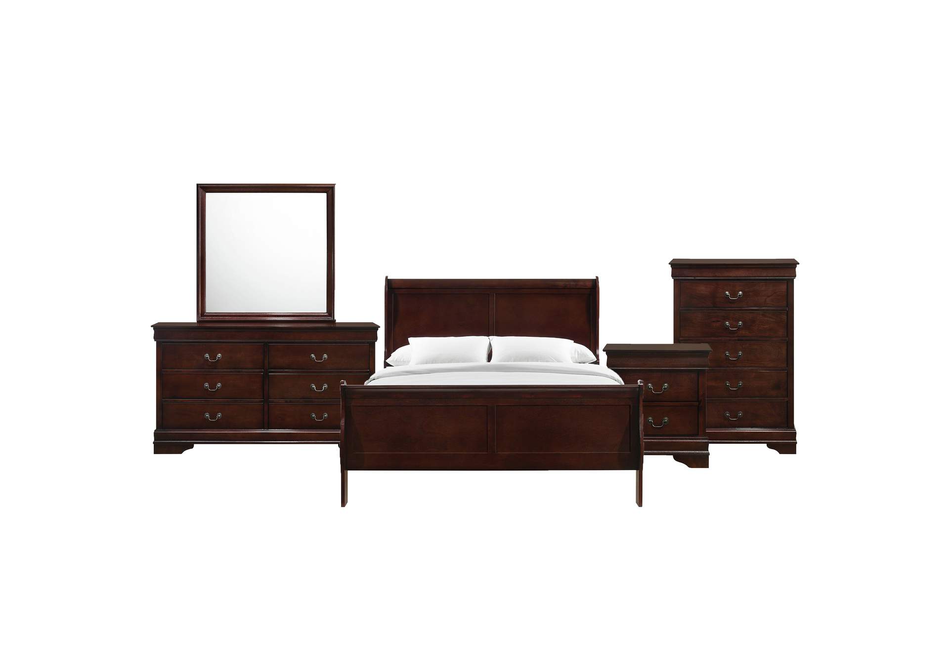 Louis Philippe Full Panel 5 Piece Bedroom Set In Cherry,Elements
