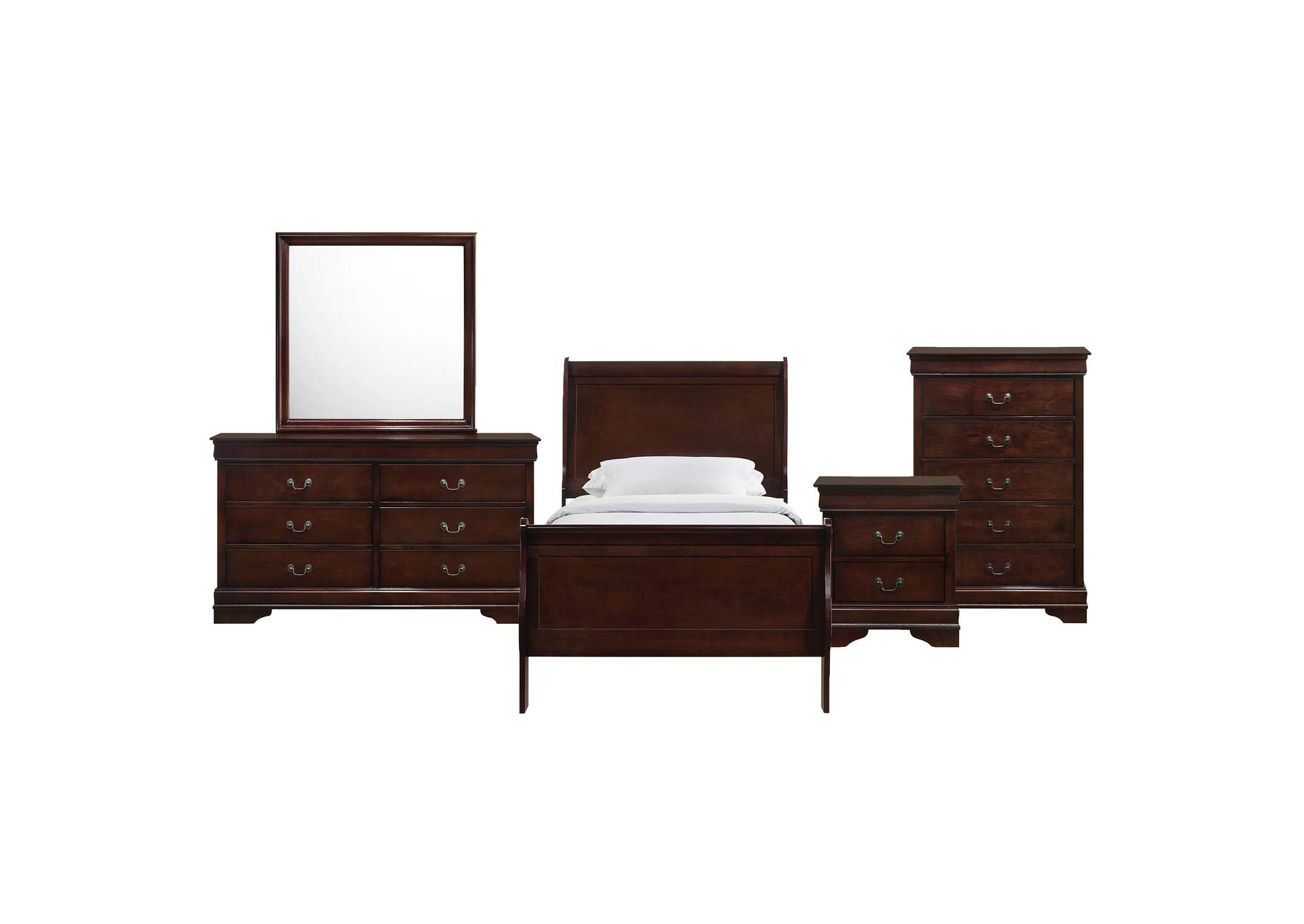 Louis Philippe Twin Panel 5 Piece Bedroom Set In Cherry,Elements