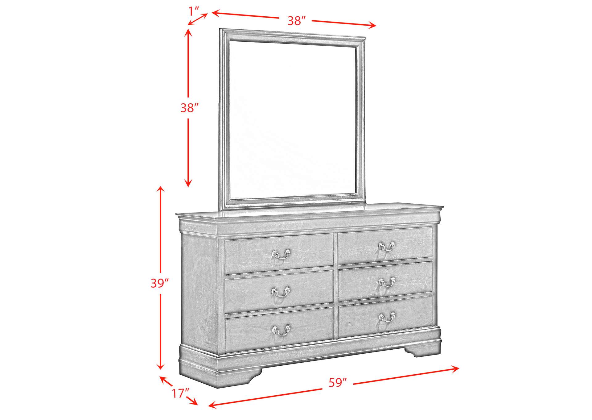 Louis Philippe 6-Drawer Dresser & Mirror in Cherry,Elements
