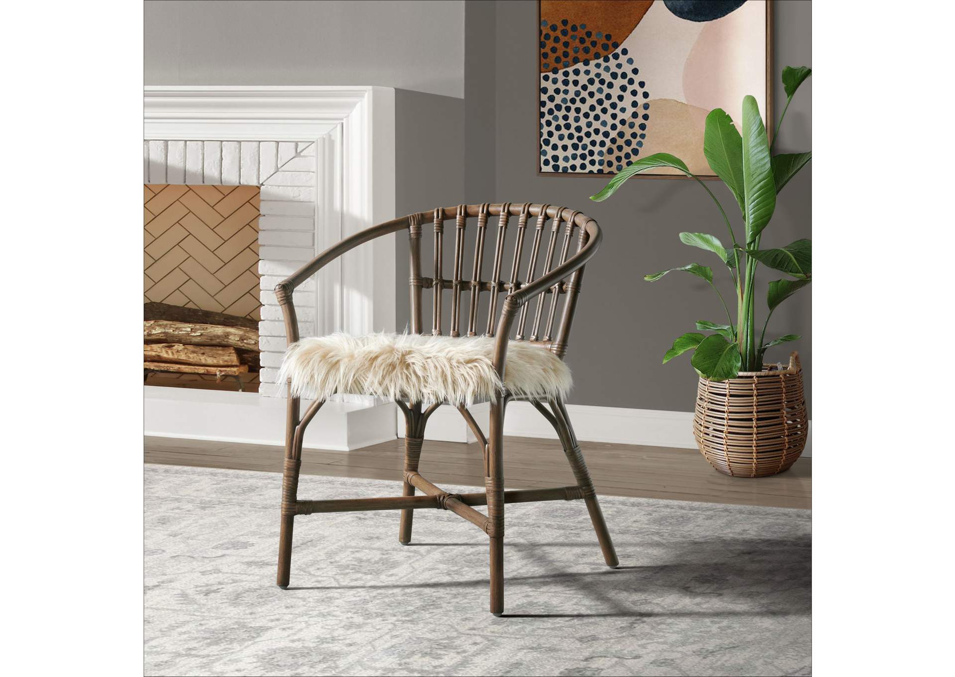 Madeline Arm Chair Grey Flokati In Smoke Brown,Elements