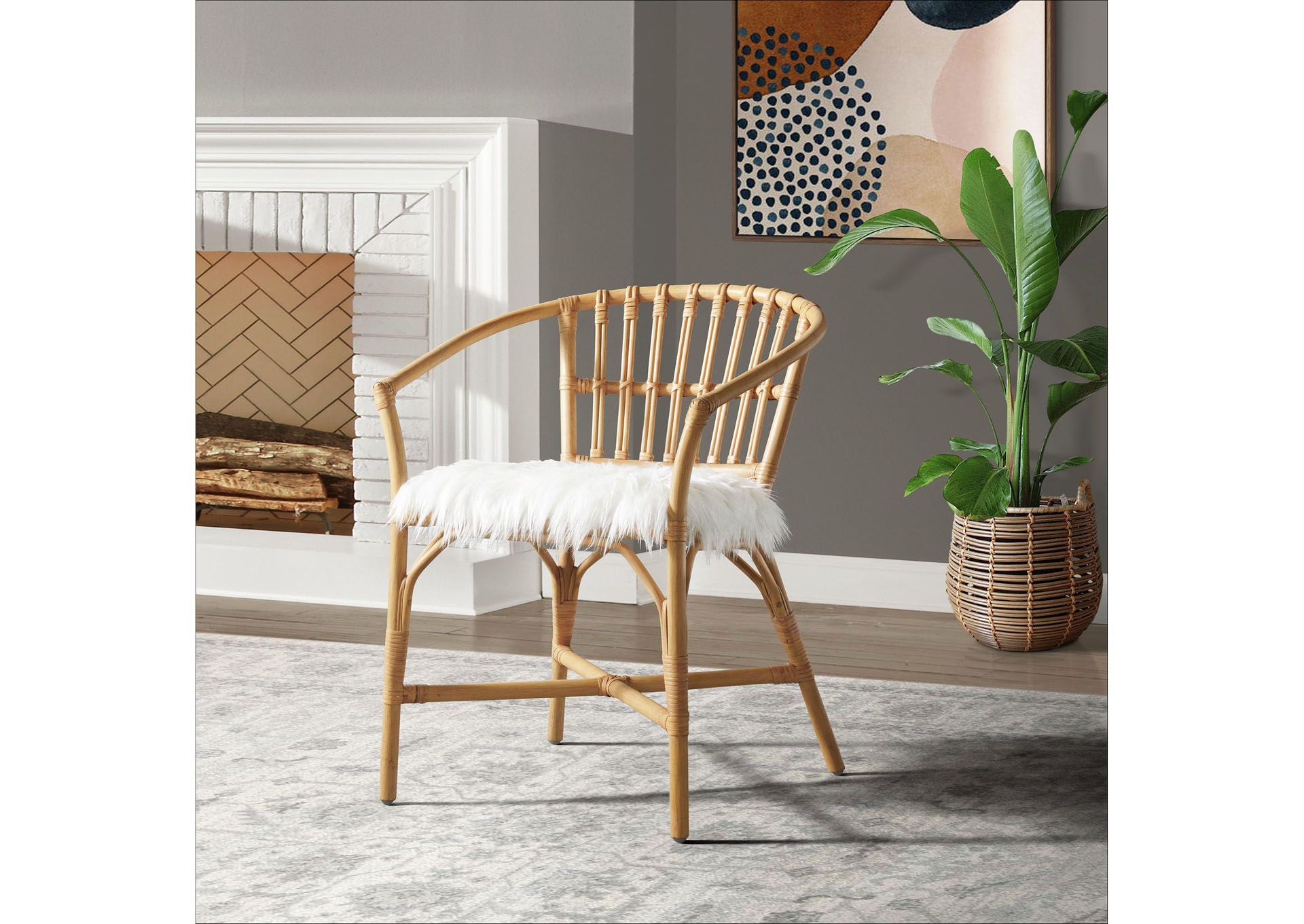 Madeline Arm Chair White Flokati In Antique Pine,Elements