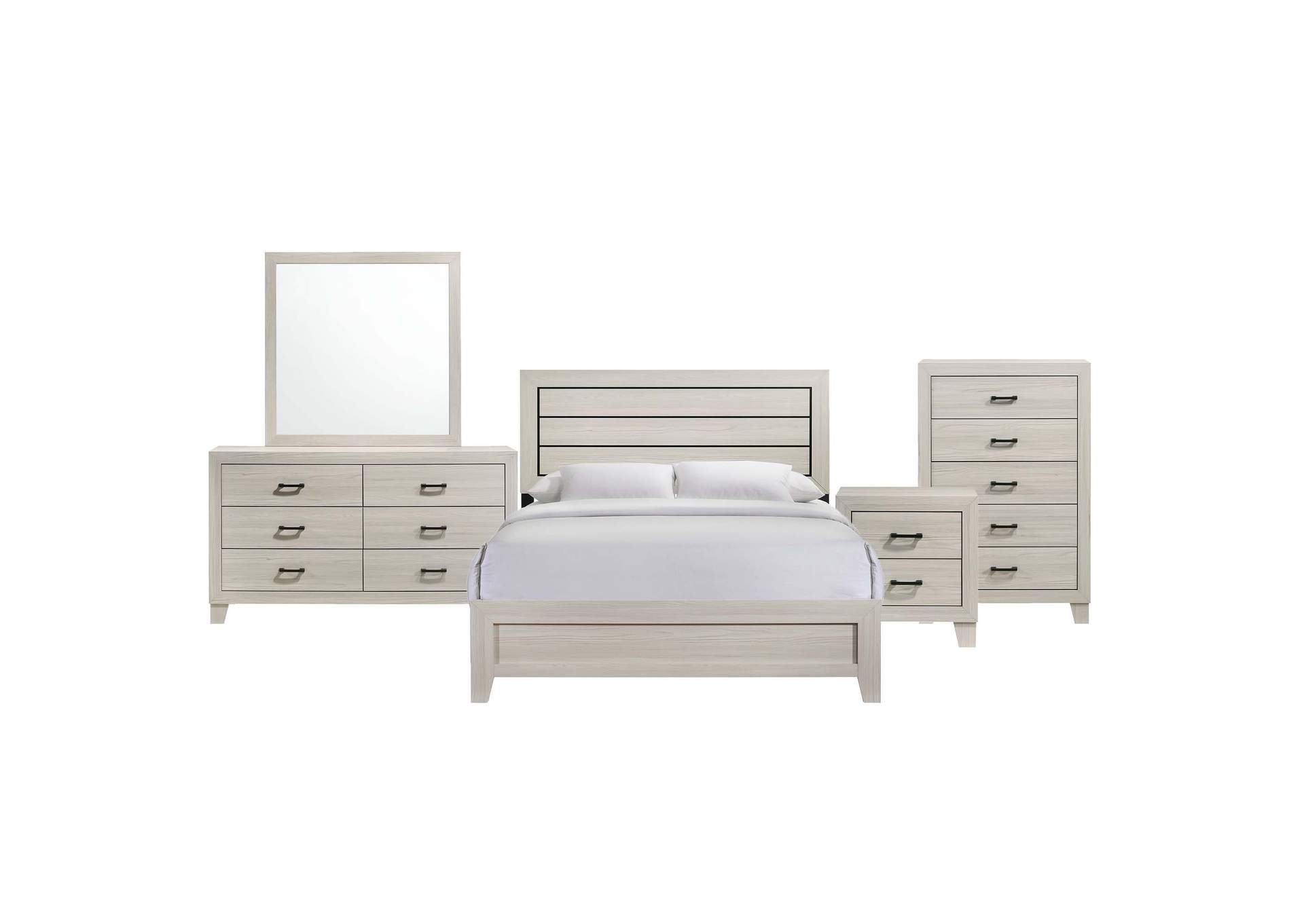 Makayla Queen Panel 5 Piece Bedroom Set In Natural,Elements