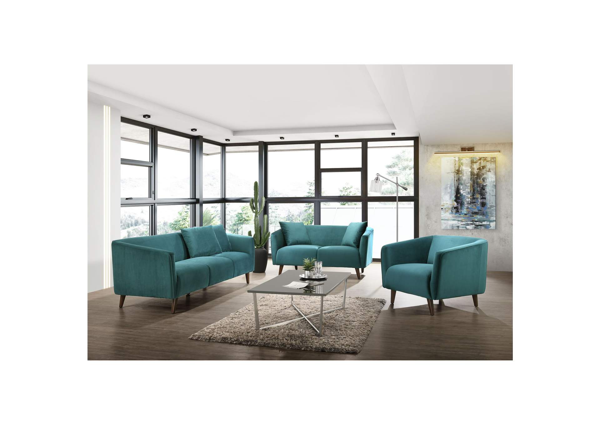 Manchester Loveseat In Alisa Teal 09 With Two Pillows,Elements
