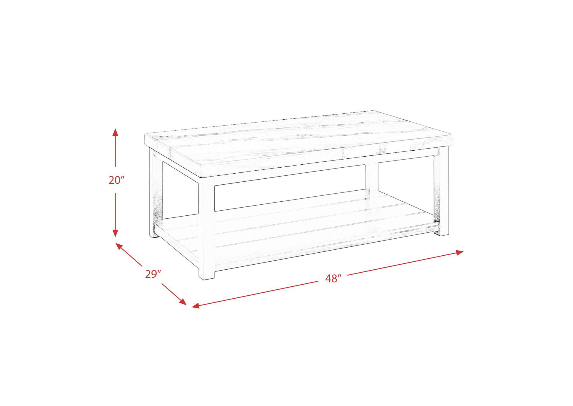 Marcello With White Top - Rectangular Coffee Table With Casters,Elements