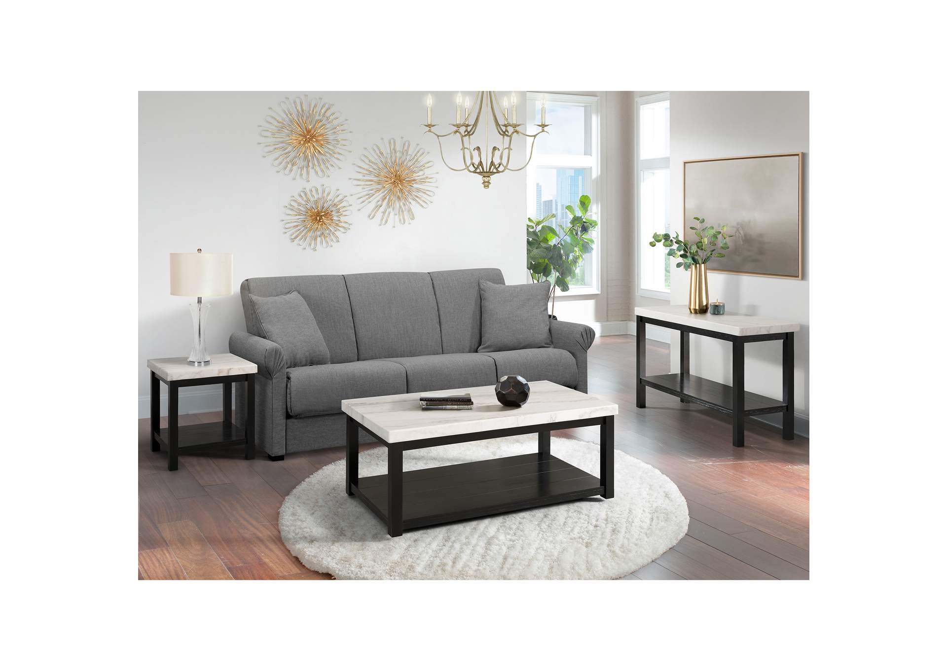 Marcello White Rectangular Coffee Table With Casters,Elements