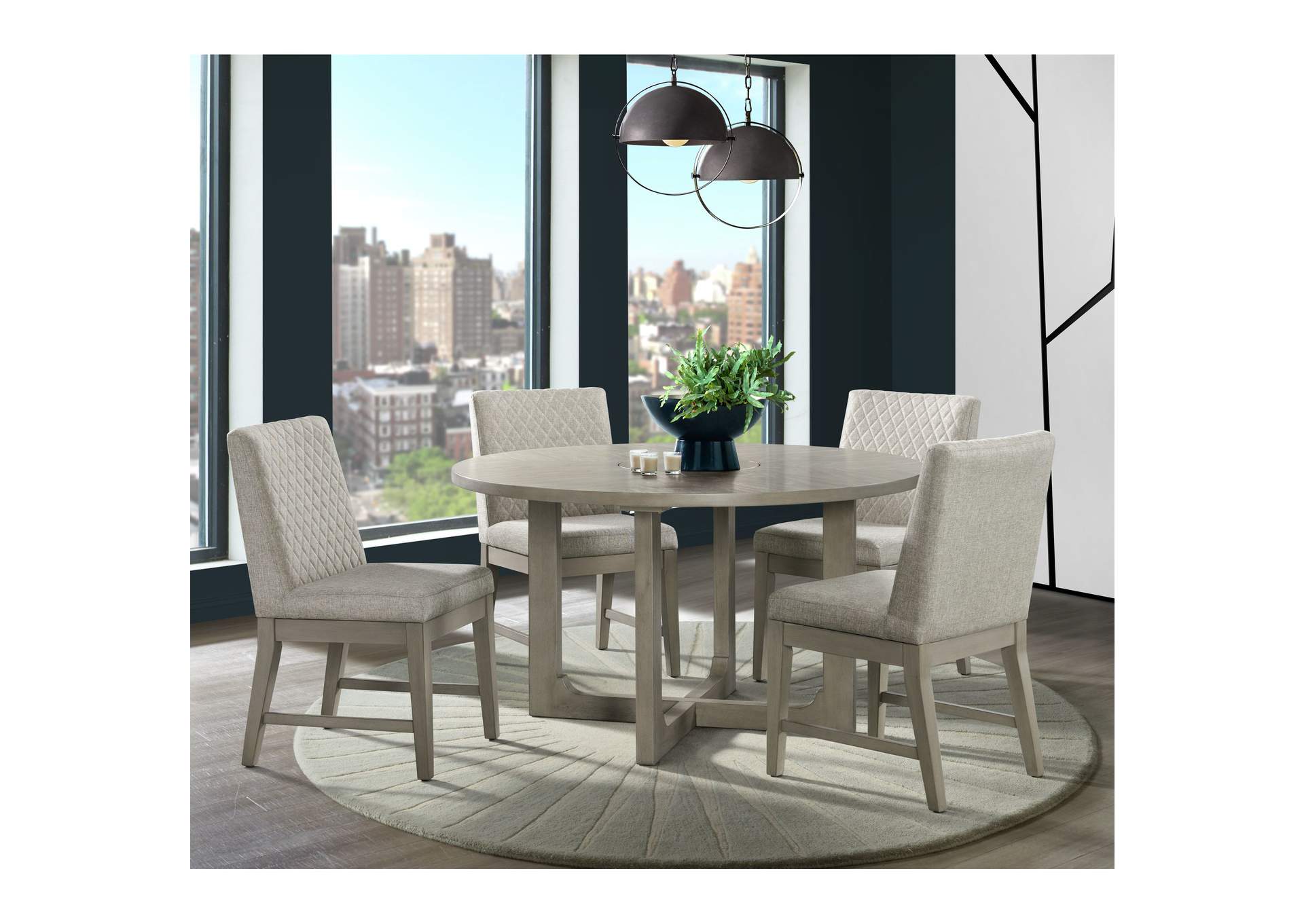 Marly Round 5 Piece Dining Set In Grey - Table Four Diamond Back Chairs,Elements