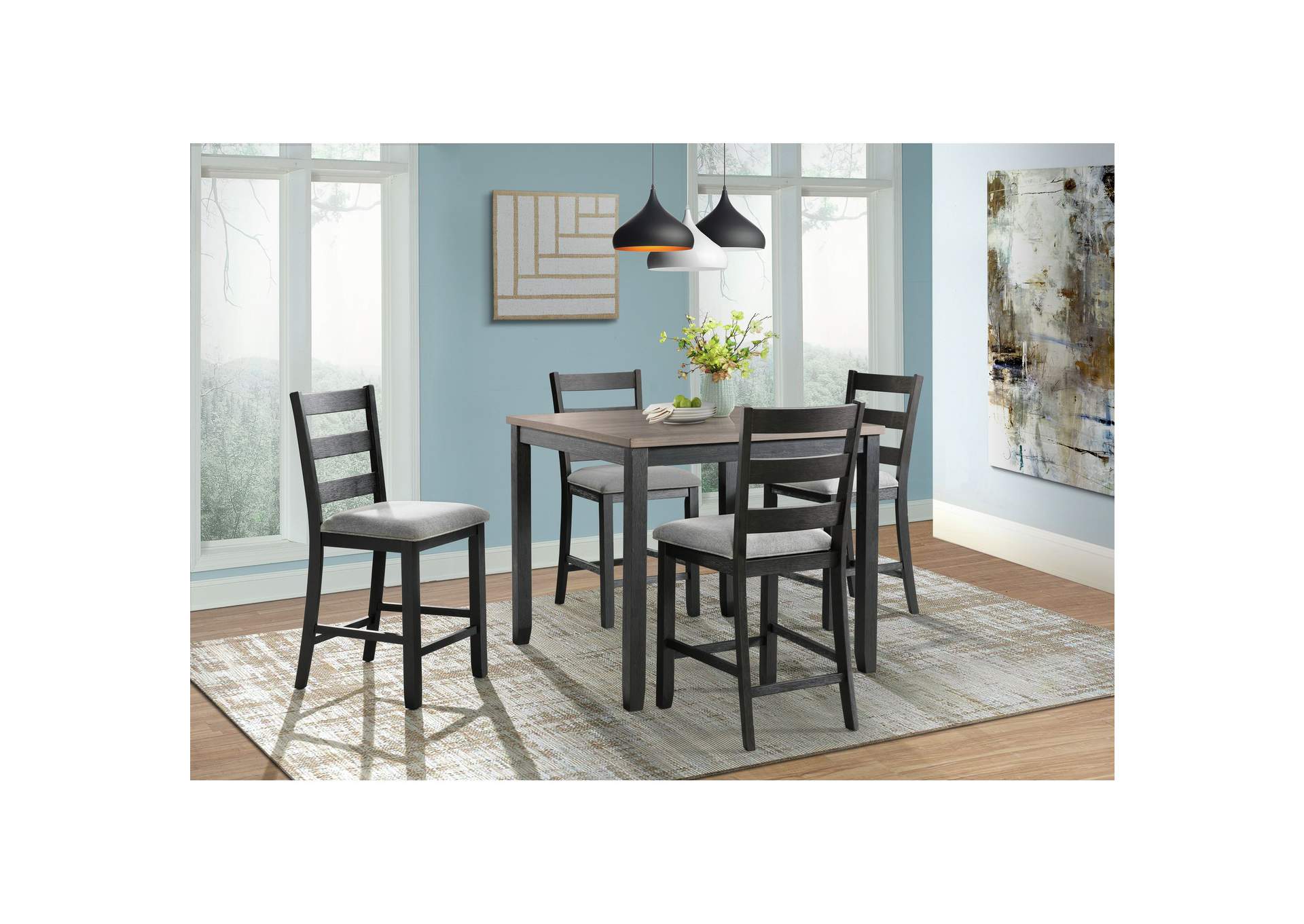 Martin Dining Side Chair With Grey Fabric - Black Finish 2 Per Carton,Elements