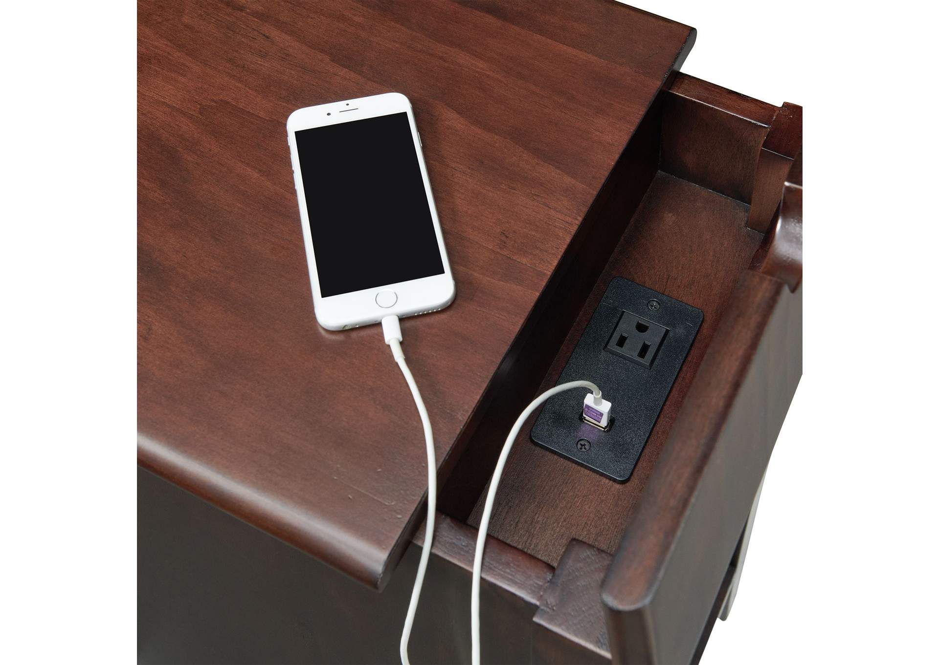 Marty Side Table With Power Port USB In Espresso 3A,Elements