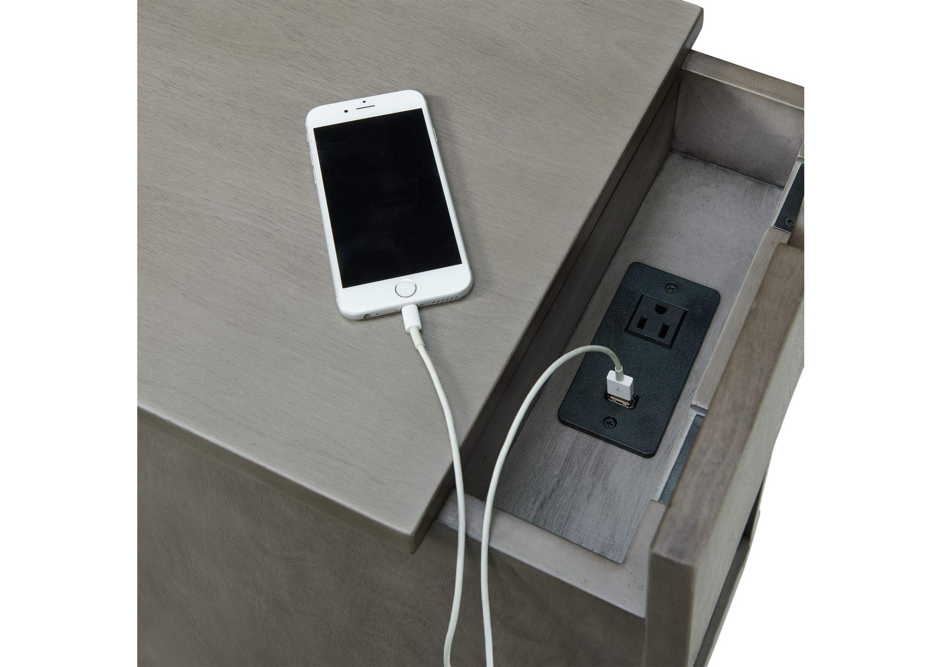 Marty Side Table With Power Port USB In Grey 3A,Elements