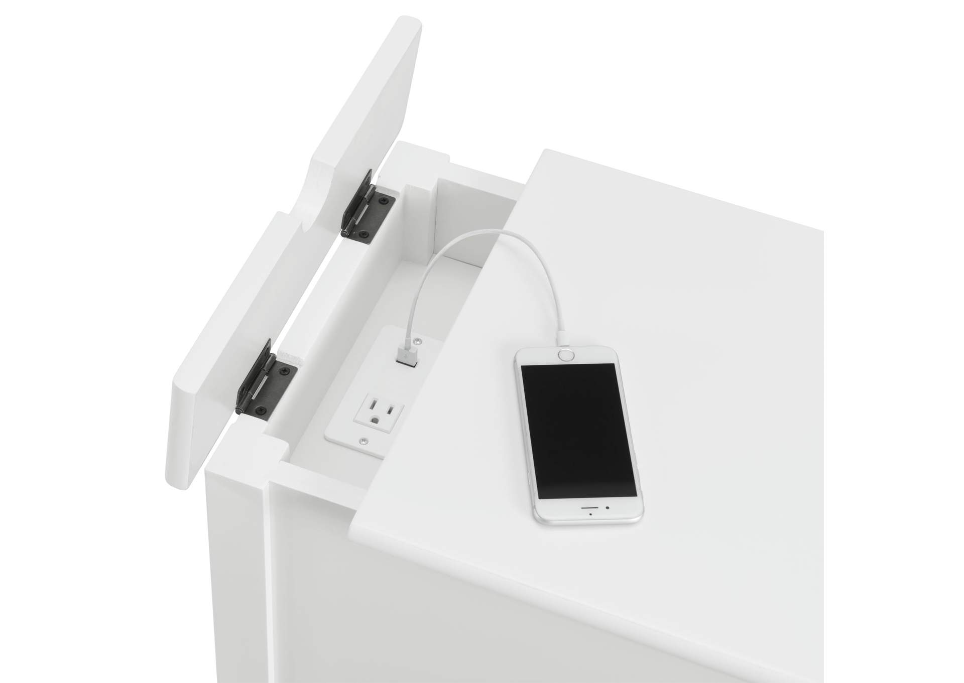 Marty Side Table With Power Port USB In White 3A,Elements