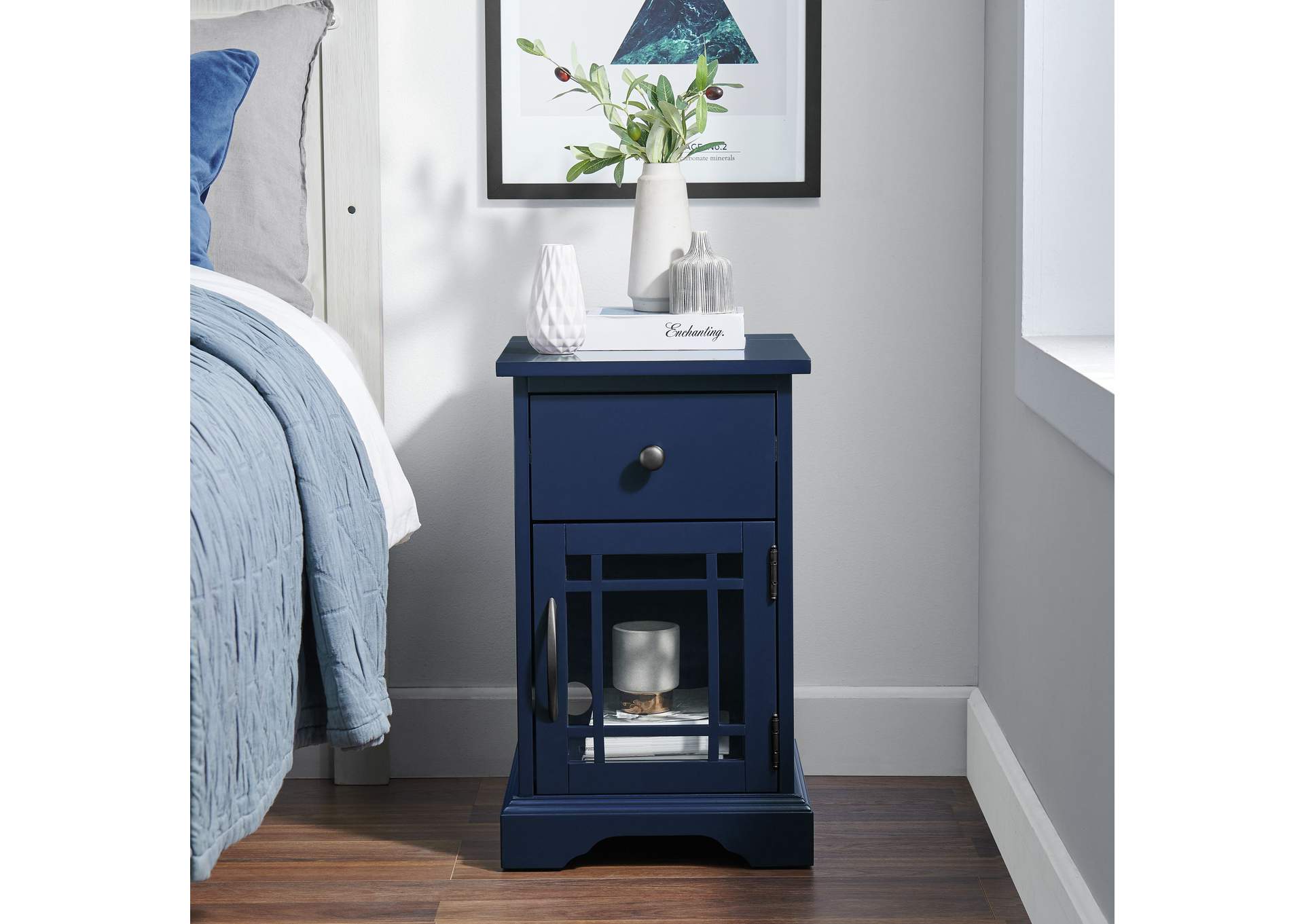 Marty Side Table With Power Port USB In Blue 3A,Elements