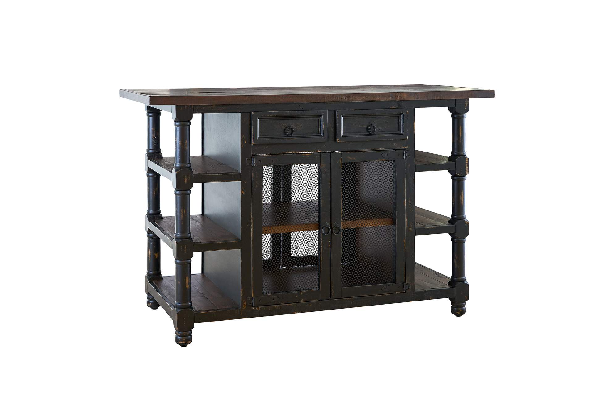 Matthew Occasional Kitchen Island - Black With Brown Top,Elements