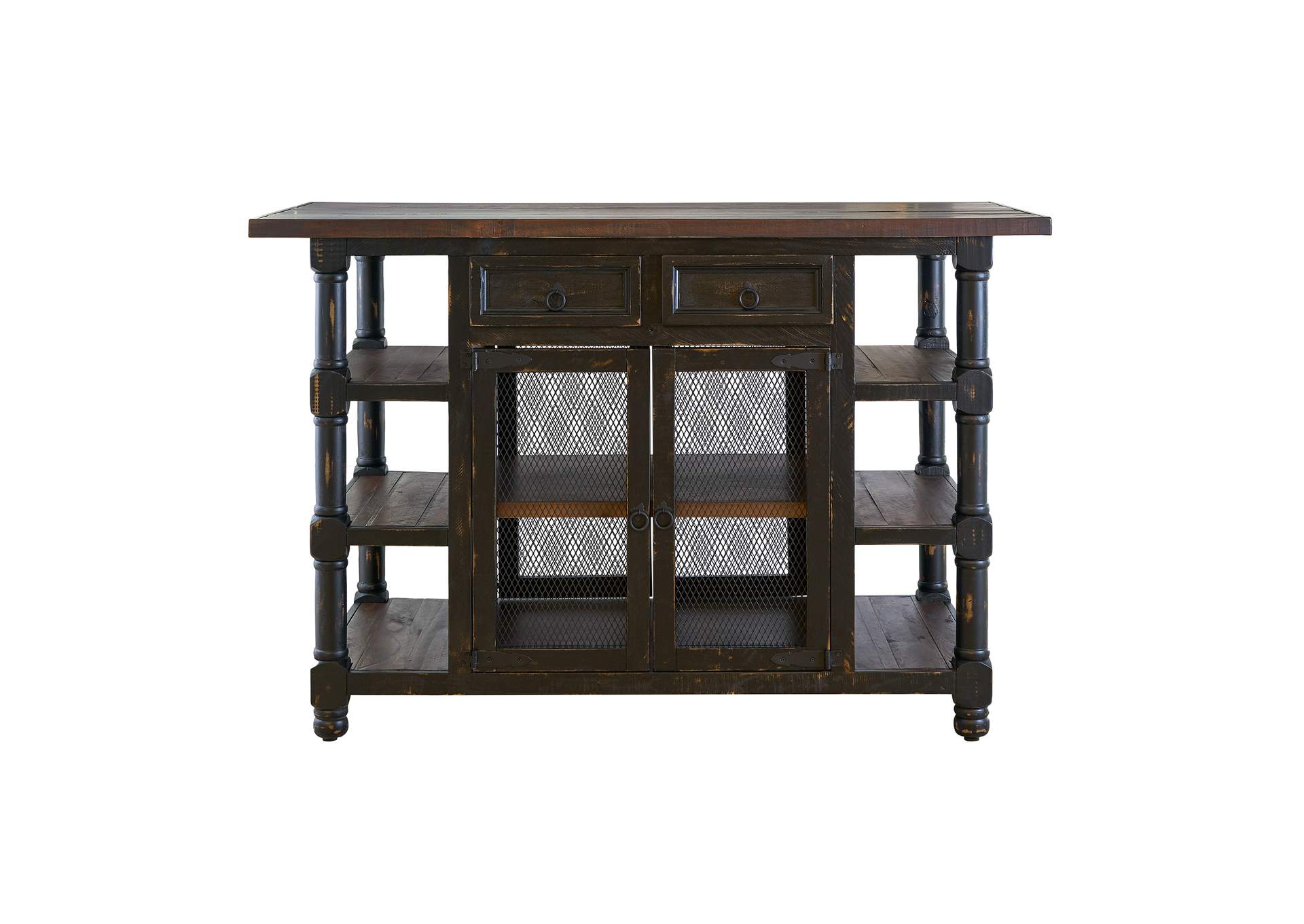 Matthew Occasional Kitchen Island - Black With Brown Top,Elements