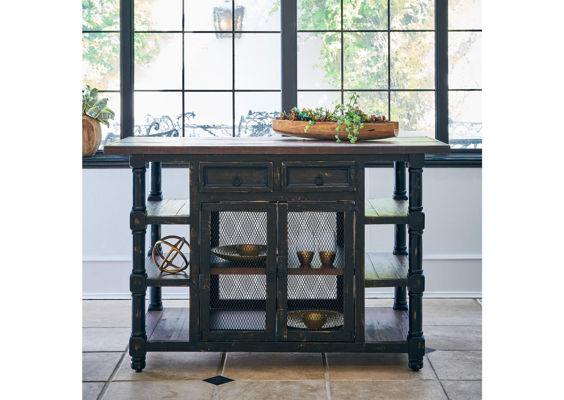 Matthew Occasional Kitchen Island - Black With Brown Top,Elements