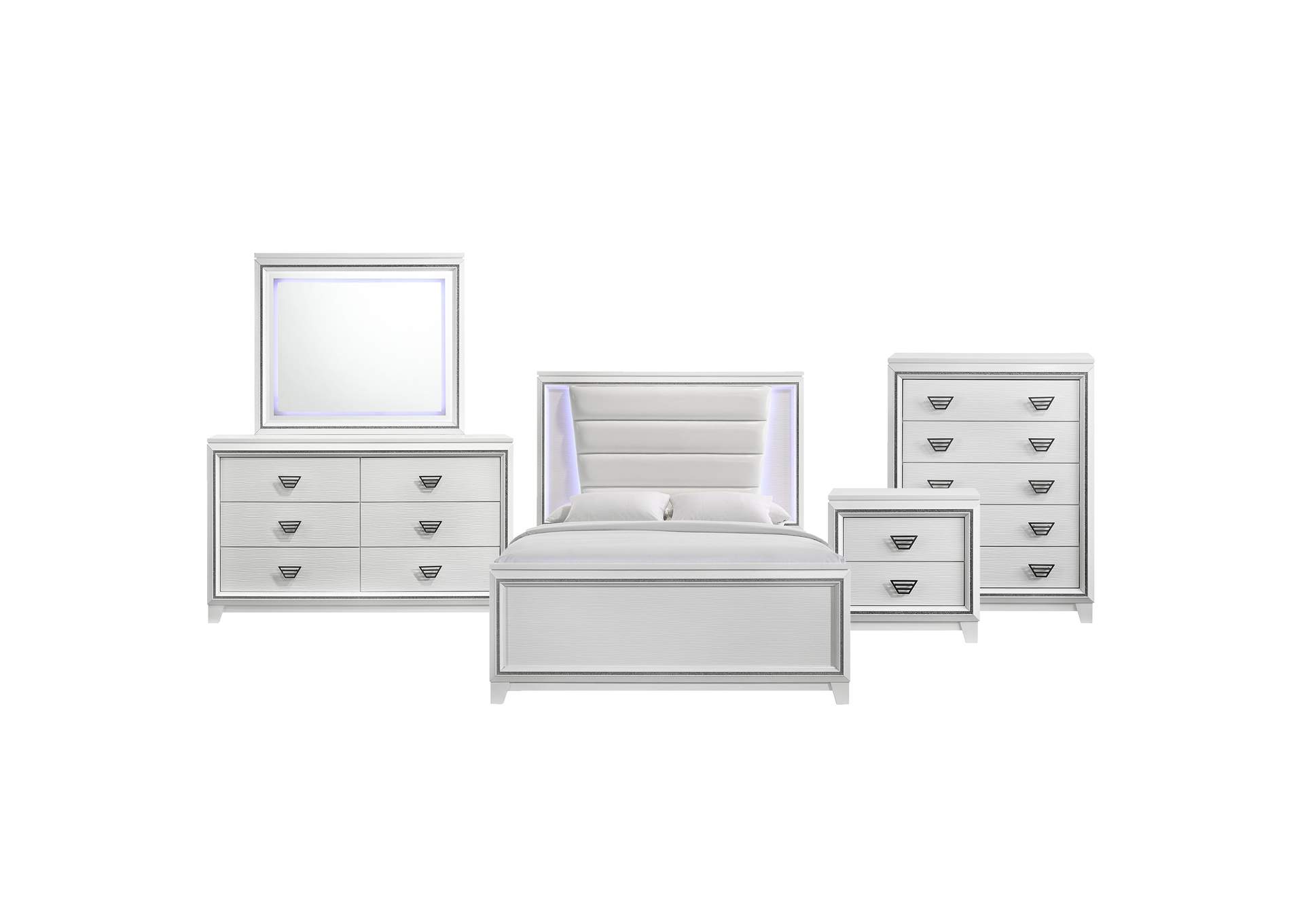 Moondance Queen Panel 5 Piece Bedroom Set In White,Elements