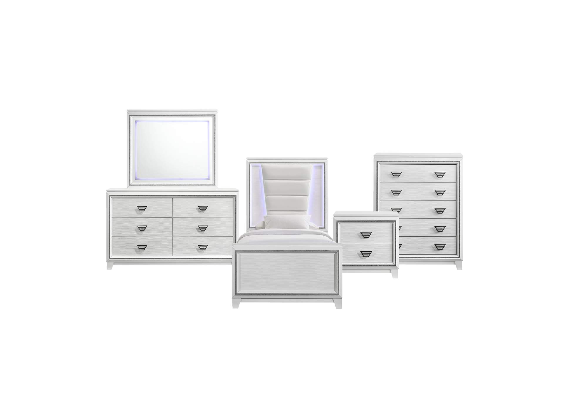 Moondance Twin Panel 5 Piece Bedroom Set In White,Elements