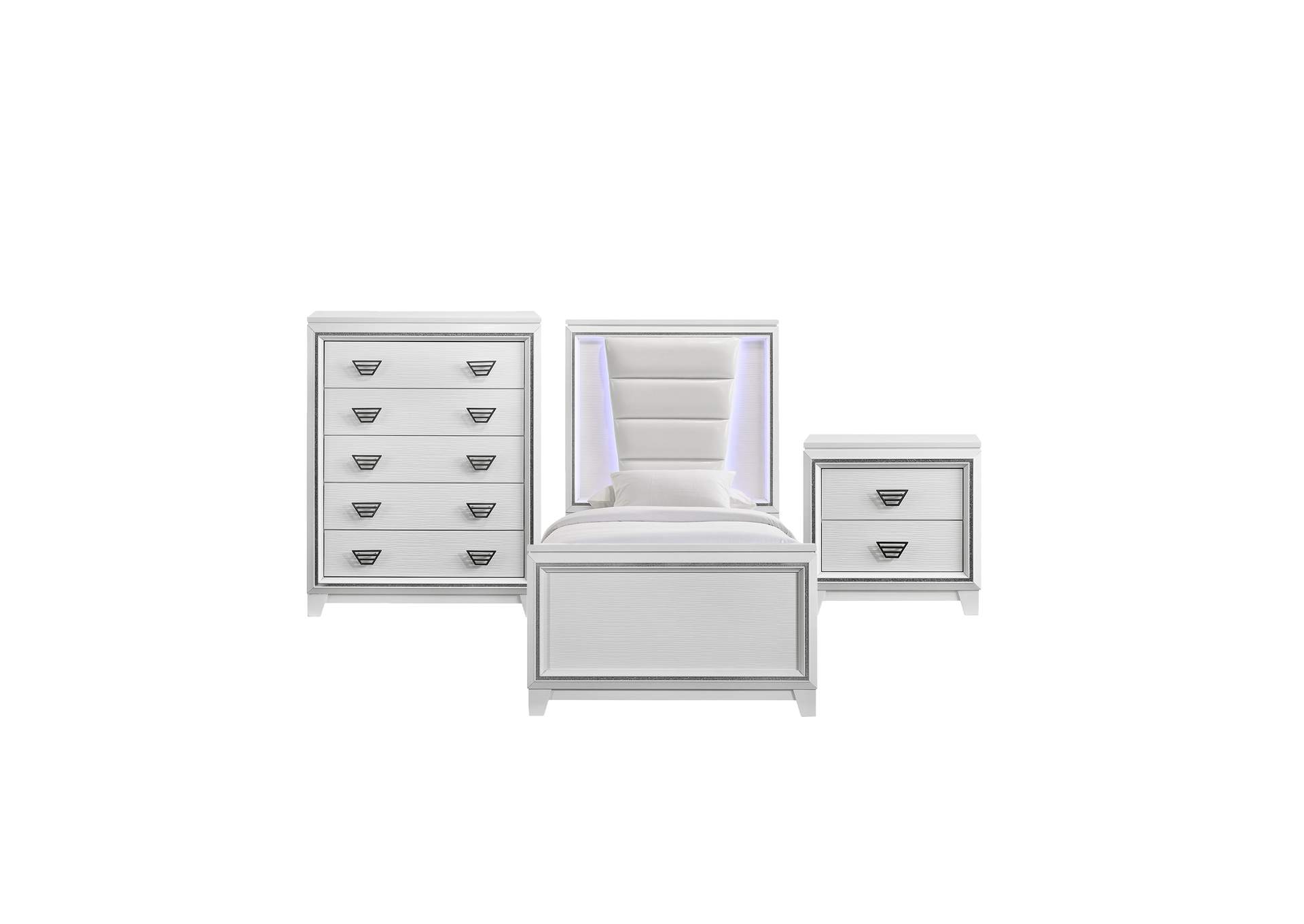 Moondance Twin Panel 3 Piece Bedroom Set In White,Elements