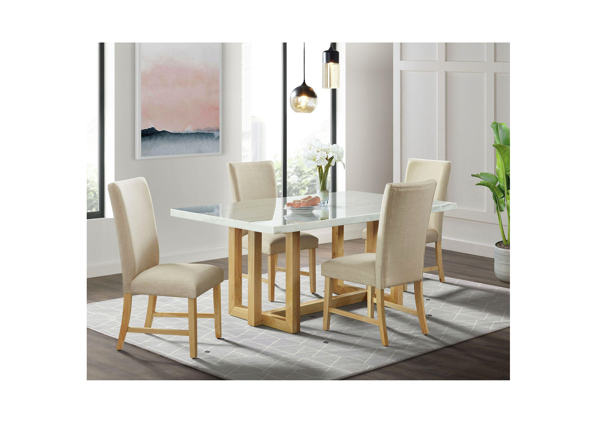 Morris 5 Piece Dining Set In Natural - Table And Four Chairs,Elements