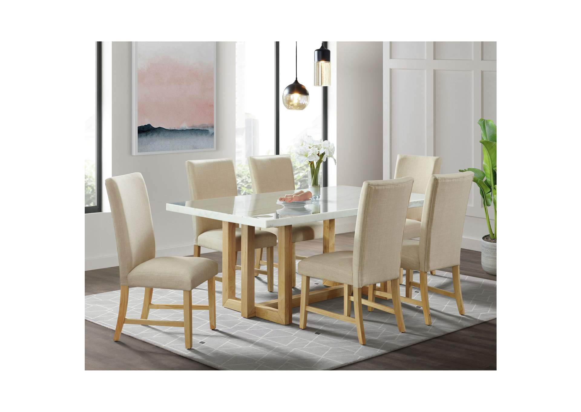 Morris Dining Table In Natural With White Marble Top,Elements