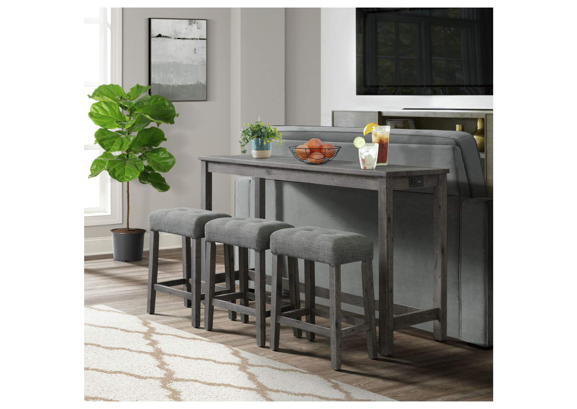 Oak Lawn Charcoal Grey Bar Table Single Pack Table 3 Grey Fabric Stools,Elements