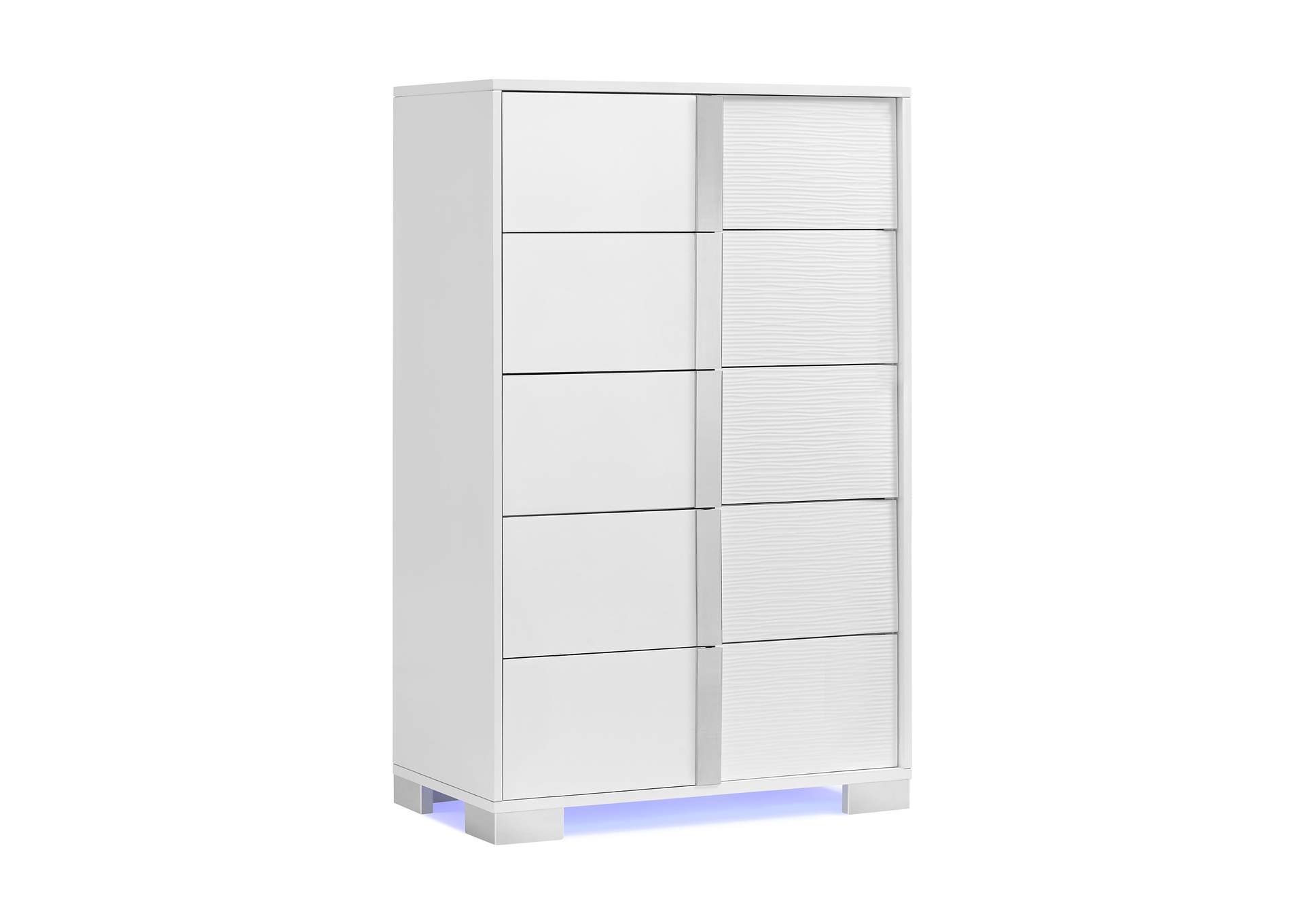 Ocean Drive 5 - Drawer Chest With Blue Led In White,Elements