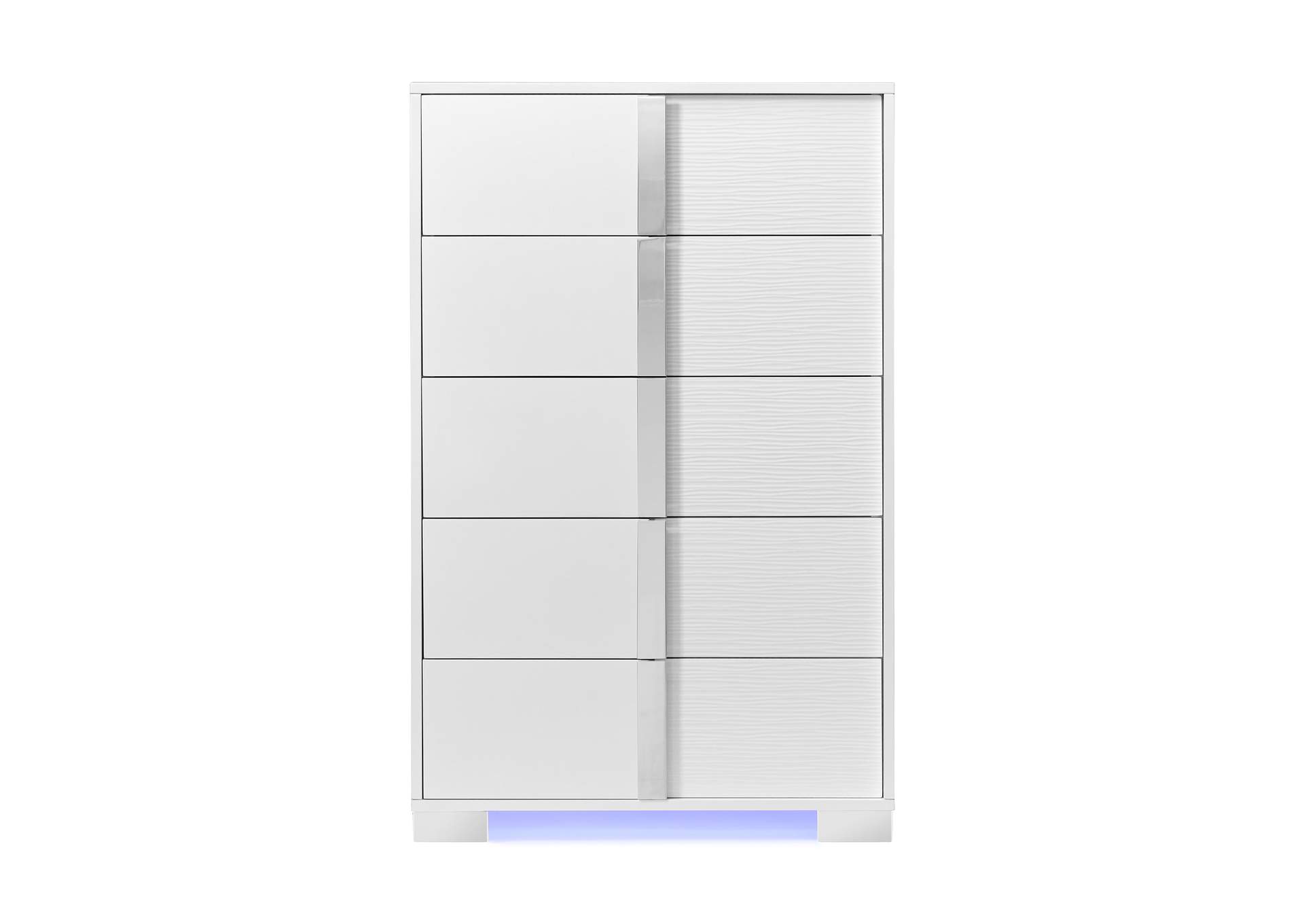 Ocean Drive 5 - Drawer Chest With Blue Led In White,Elements