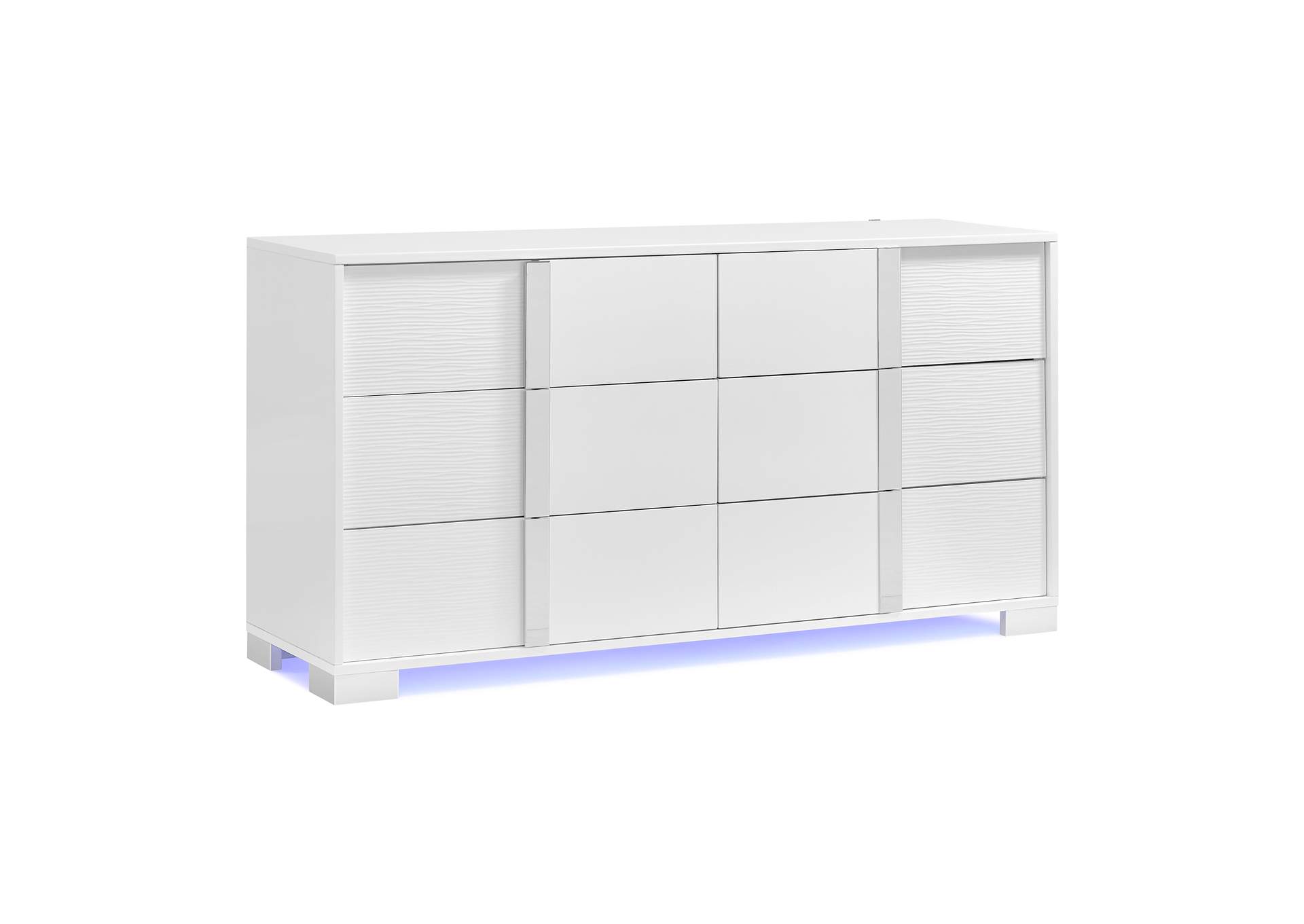 Ocean Drive 6 - Drawer Dresser With Blue Led In White,Elements