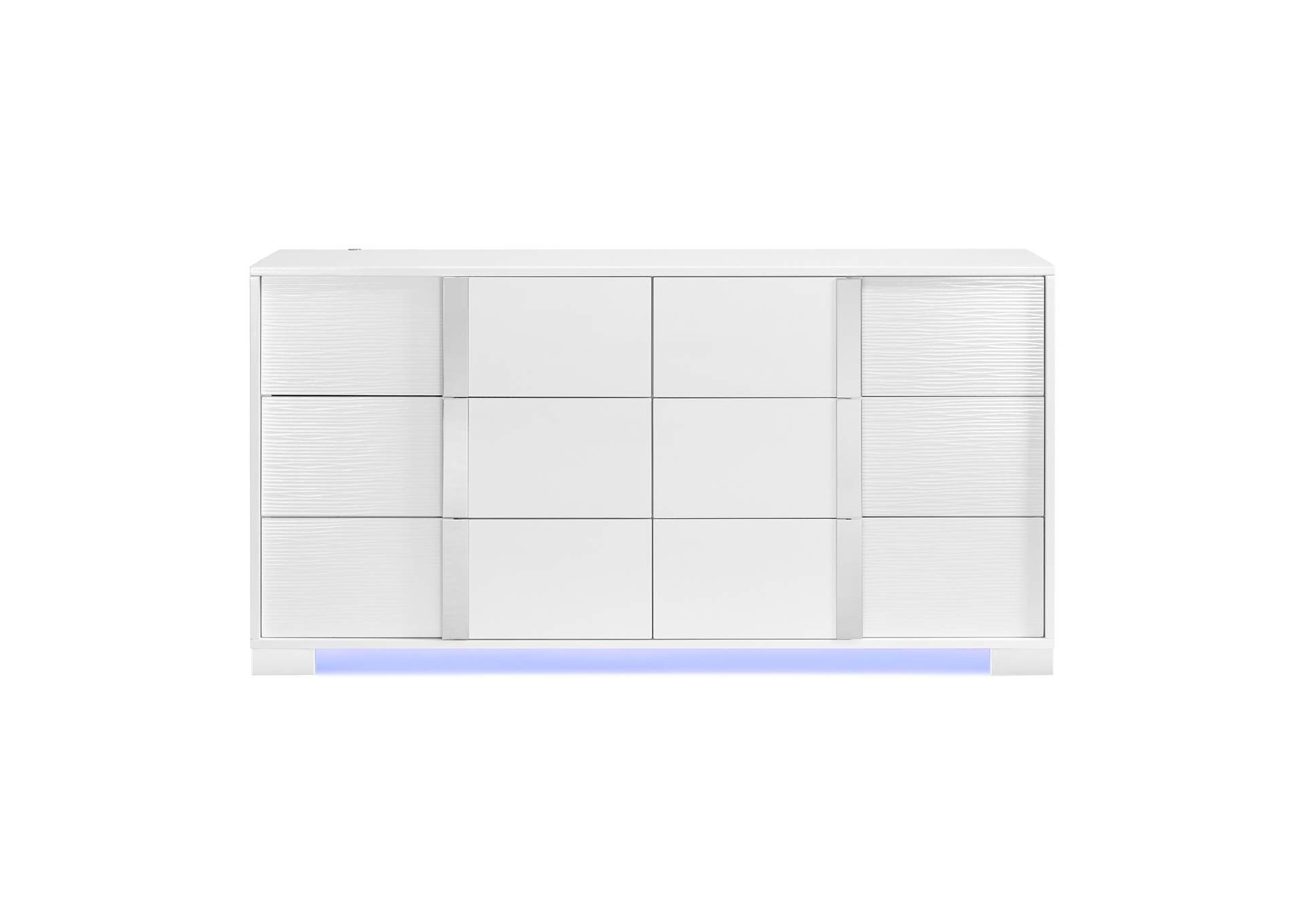 Ocean Drive 6 - Drawer Dresser With Blue Led In White,Elements