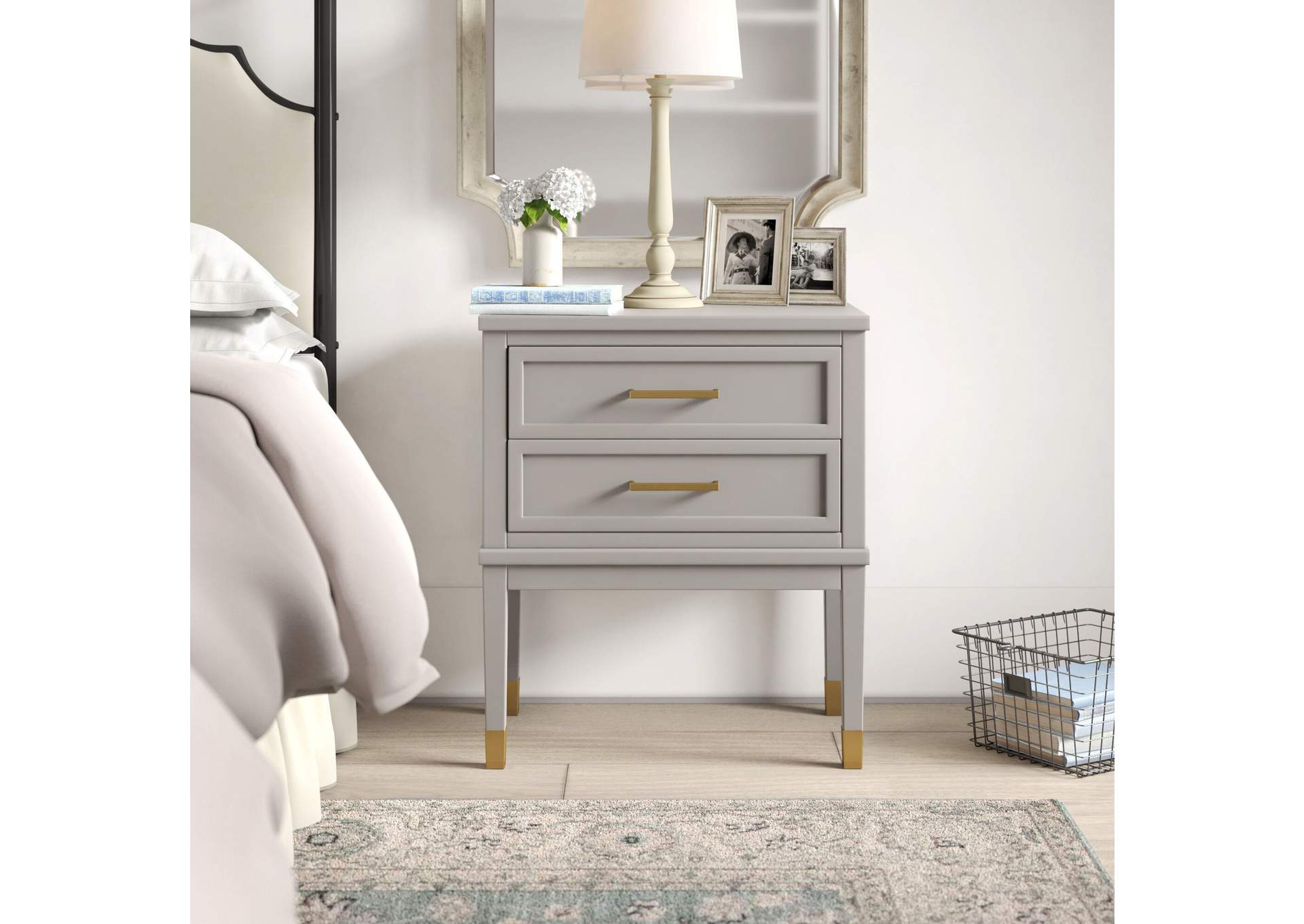 Bruno Nightstand With Power Port In Grey,Elements