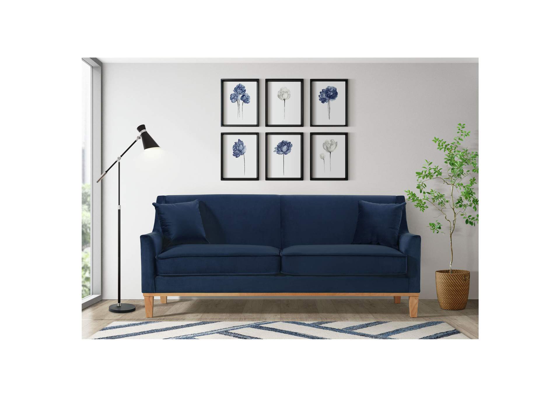 Palmer Sofa Blond Ash Distressed Wood Royale Cobalt,Elements