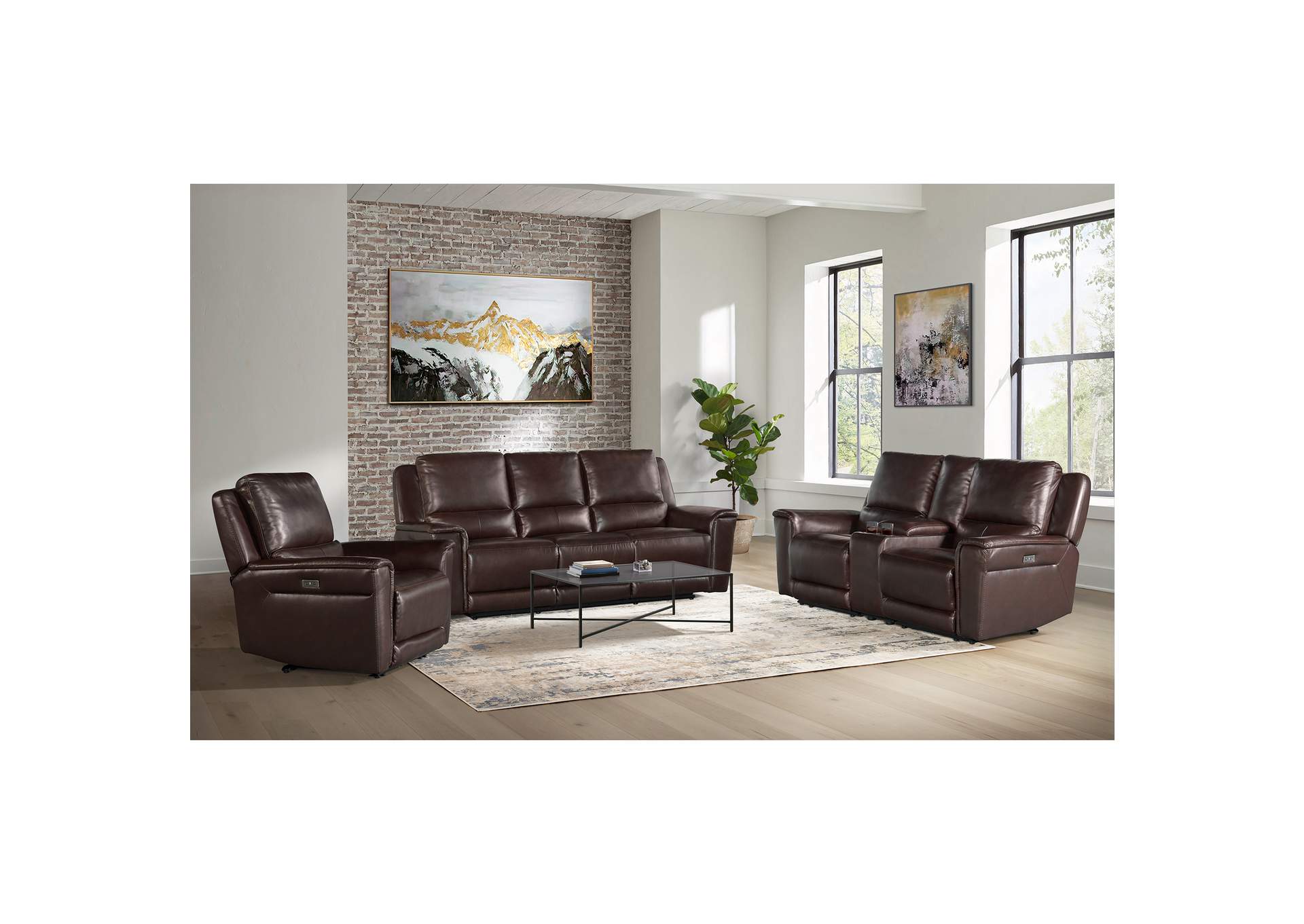 Pantera Power Motion Loveseat With Console In Palais Dark Brown,Elements